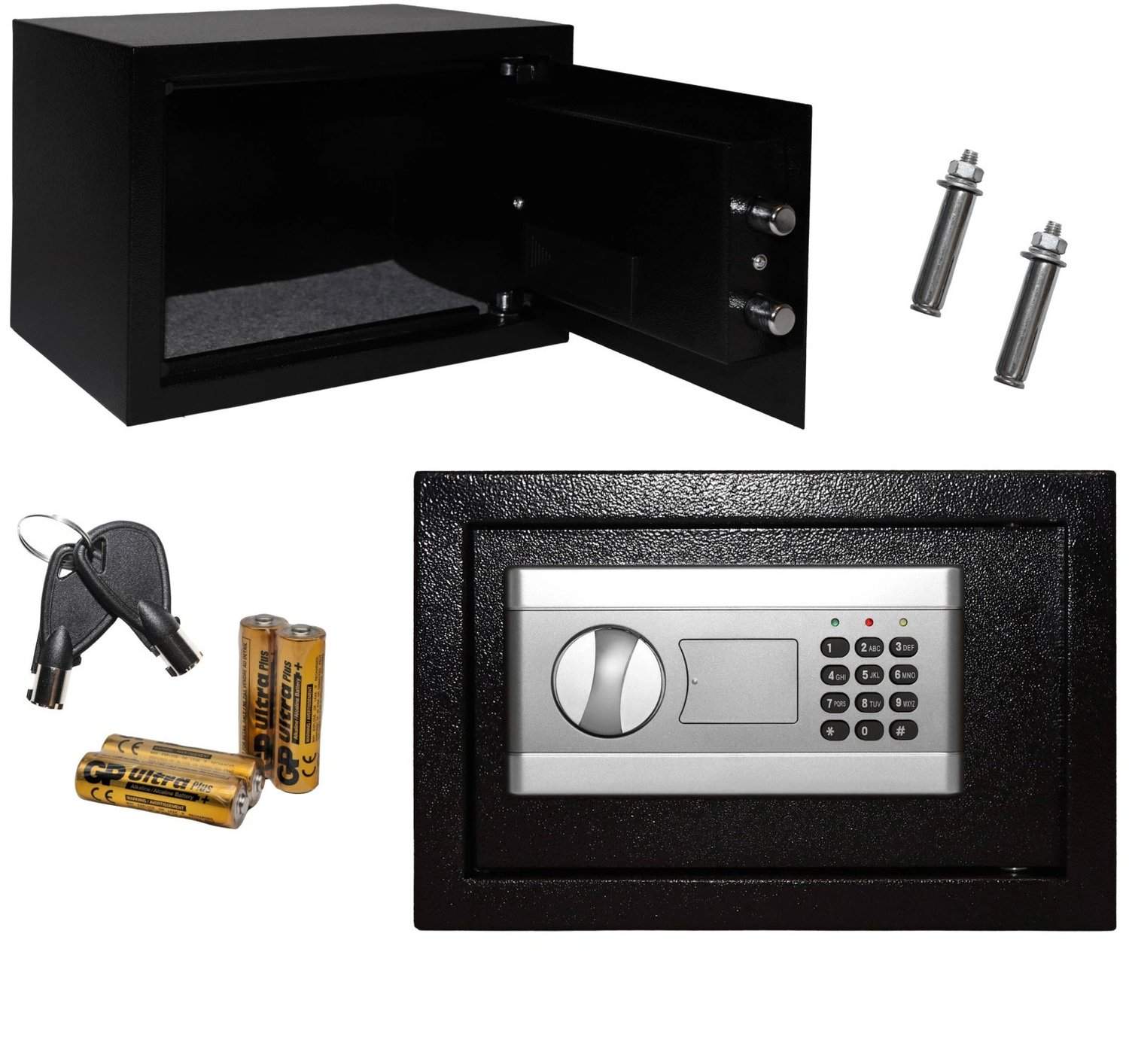 Pengeskab til hjemmet med elektronisk lås, nøgle eller kodeadgang, 31x20x20 cm
