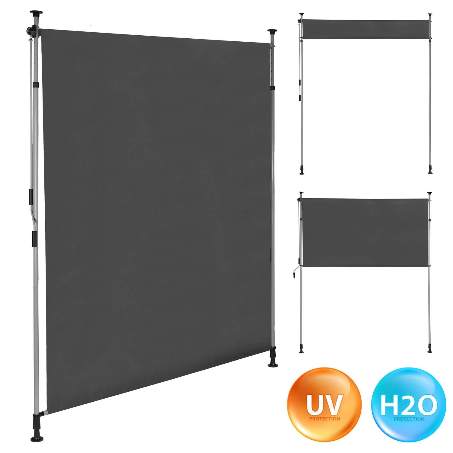 Clamp-On tilbagetrækkelig markise med håndsving, højdejusterbar, antracit MultiGarden