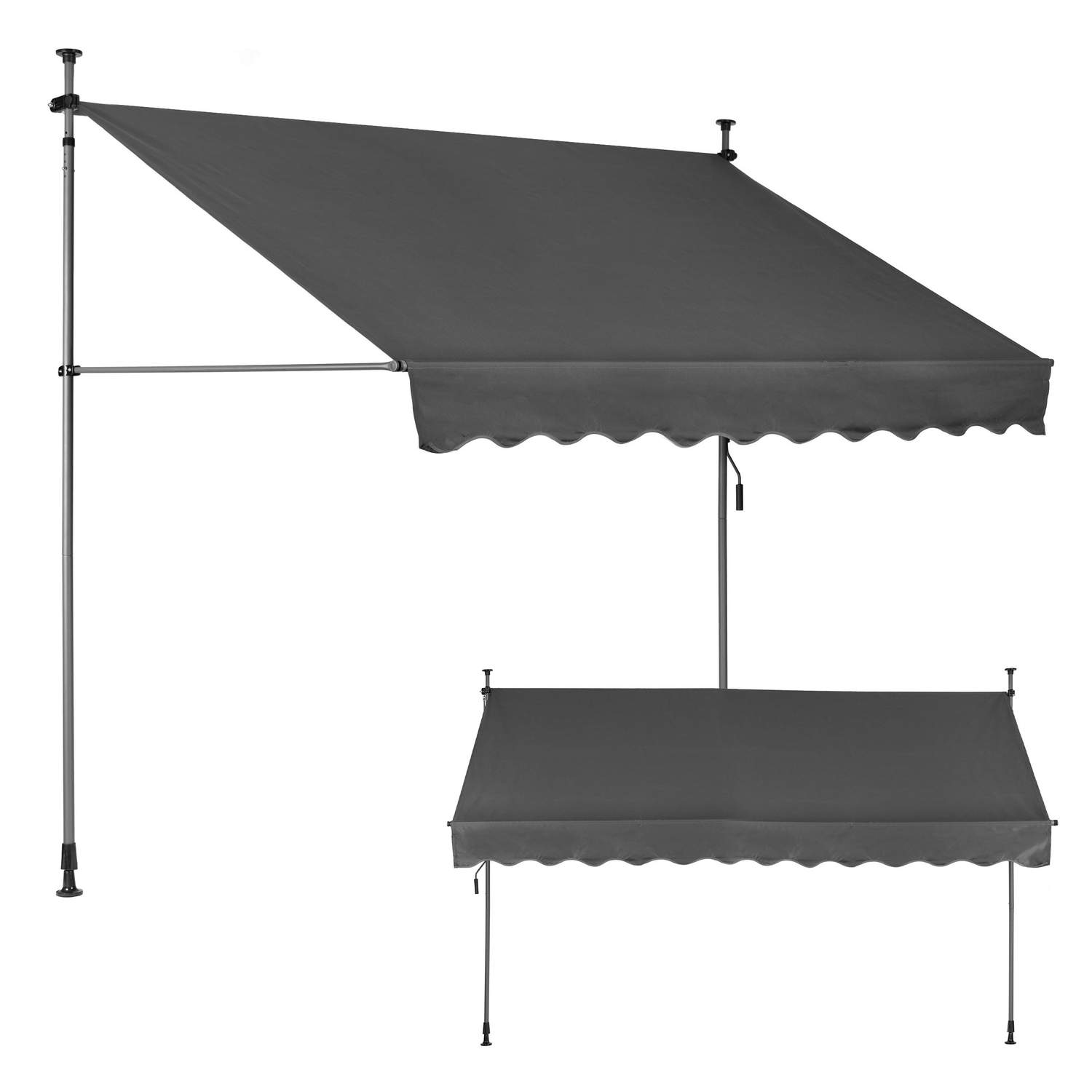 Balkon Solsejl Markise 300x120 cm, Højdejusterbar, Vandtæt med Håndsving Grå MultiGarden