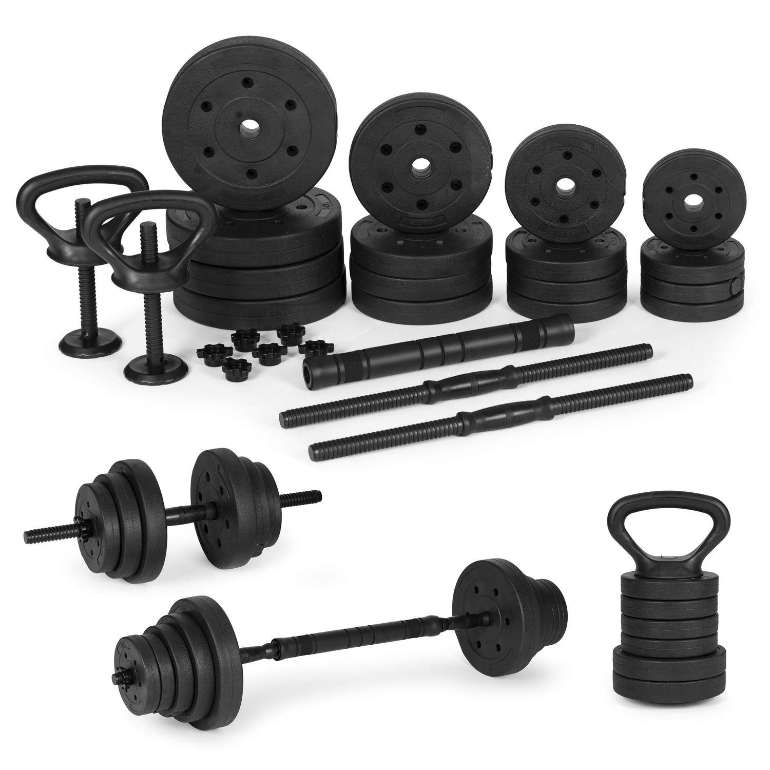 Justerbare håndvægte 2x20 kg vægtstangssæt 40 ​​kg med stang og kettlebell