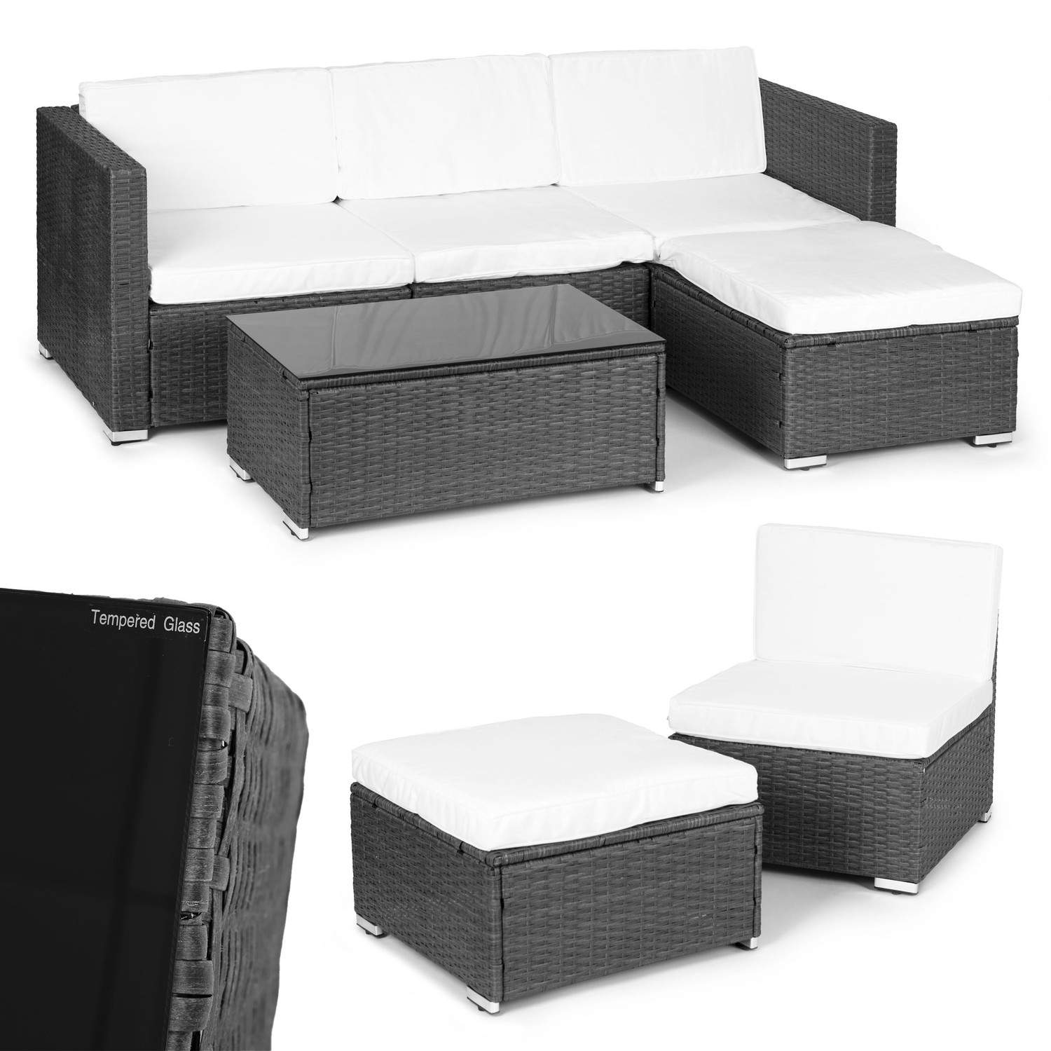 Havemøbelsæt med rattanlignende finish – Modulær hjørnesofa og bordgrå MultiGarden