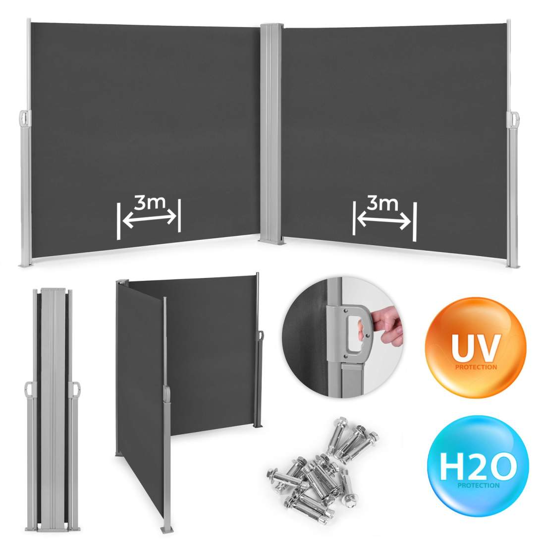Dubbelsidig markis 300x300x180 cm Solskydd Sekretessskärm Antracit MultiGarden | Hem & Hobby - Hem & Hushåll - Balkong - Vindskydd | Pryloteket