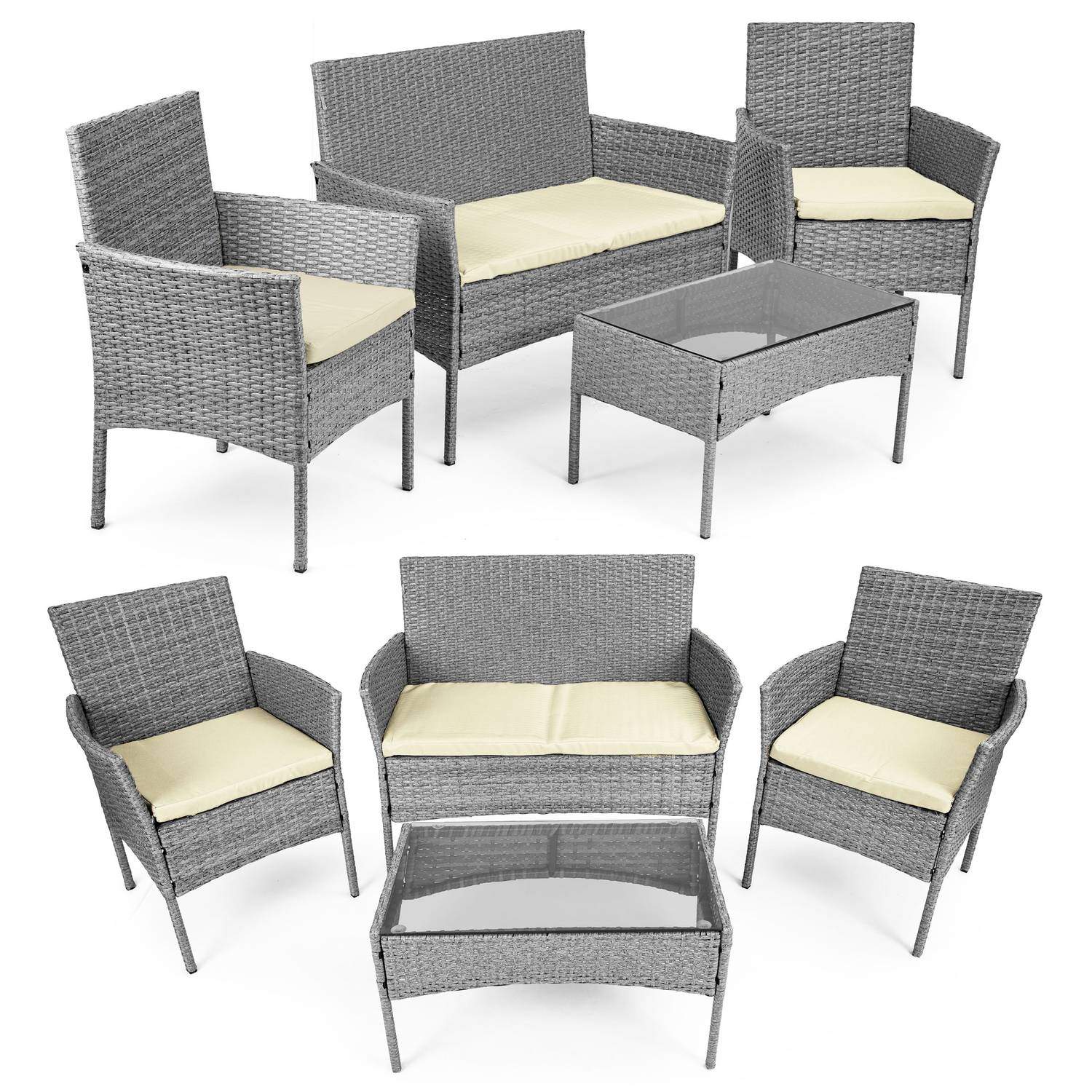 Havemøbelsæt med rattanlignende finish – bænk, bord, stole Grå MultiGarden