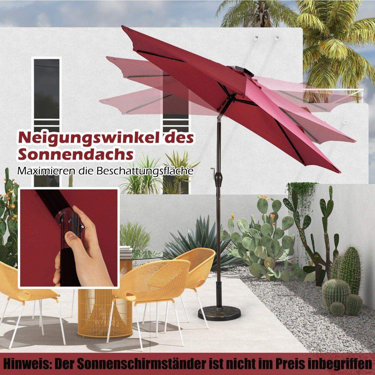 Parasol med solcelle LED-belysning, cantilever paraply, haveparasol, krank paraply, 2,7 m, rød