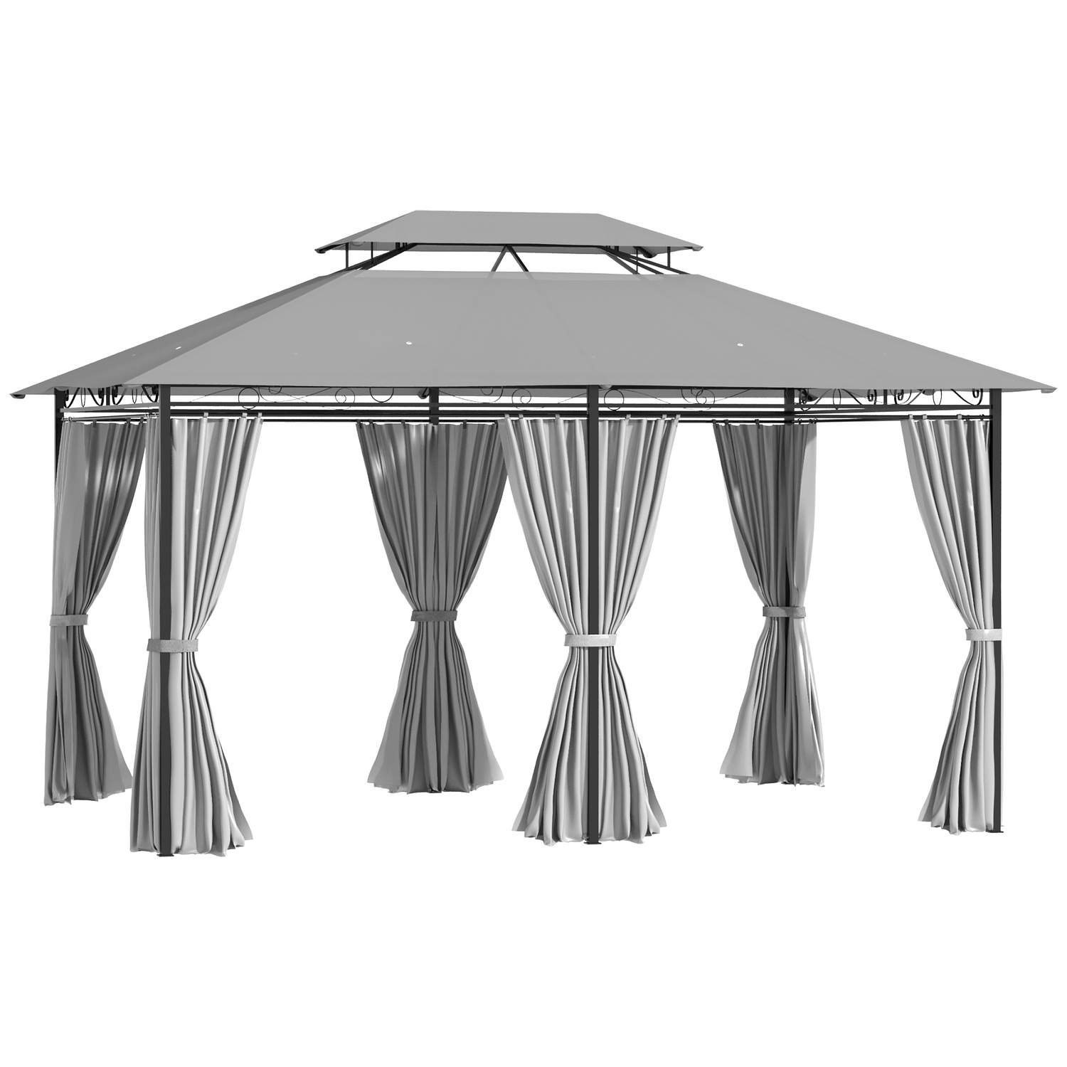 Pavillon 3x4m havepavillon med 6 sidepaneler, partytelt, telt med dobbelt tag, vandtæt, mørkegrå til have og arrangementer |