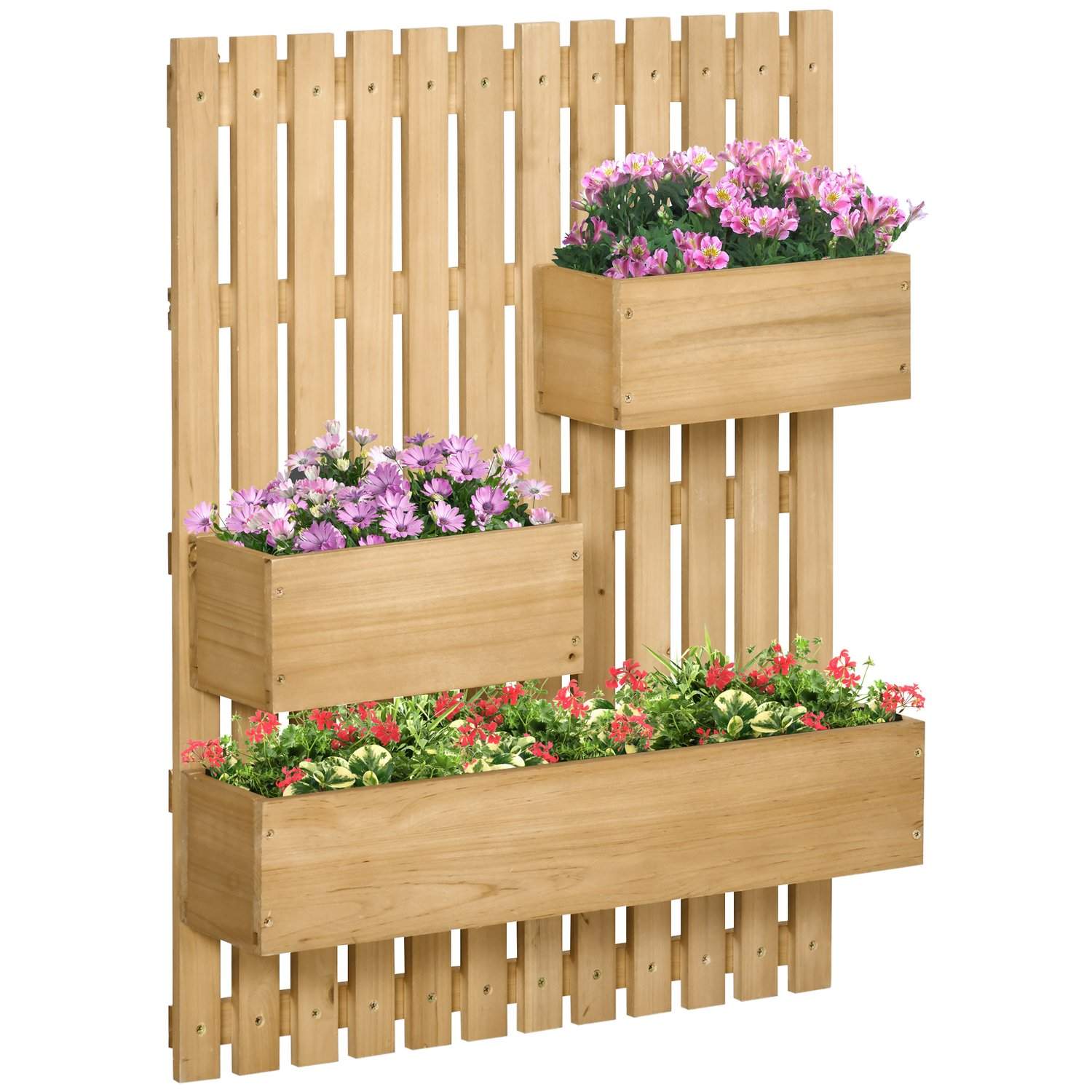 Blomsterkasse med espalier, bevægeligt højbed af massivt træ, 60 x 16 x 80 cm, ideel til terrasser og altaner, naturlig farve |