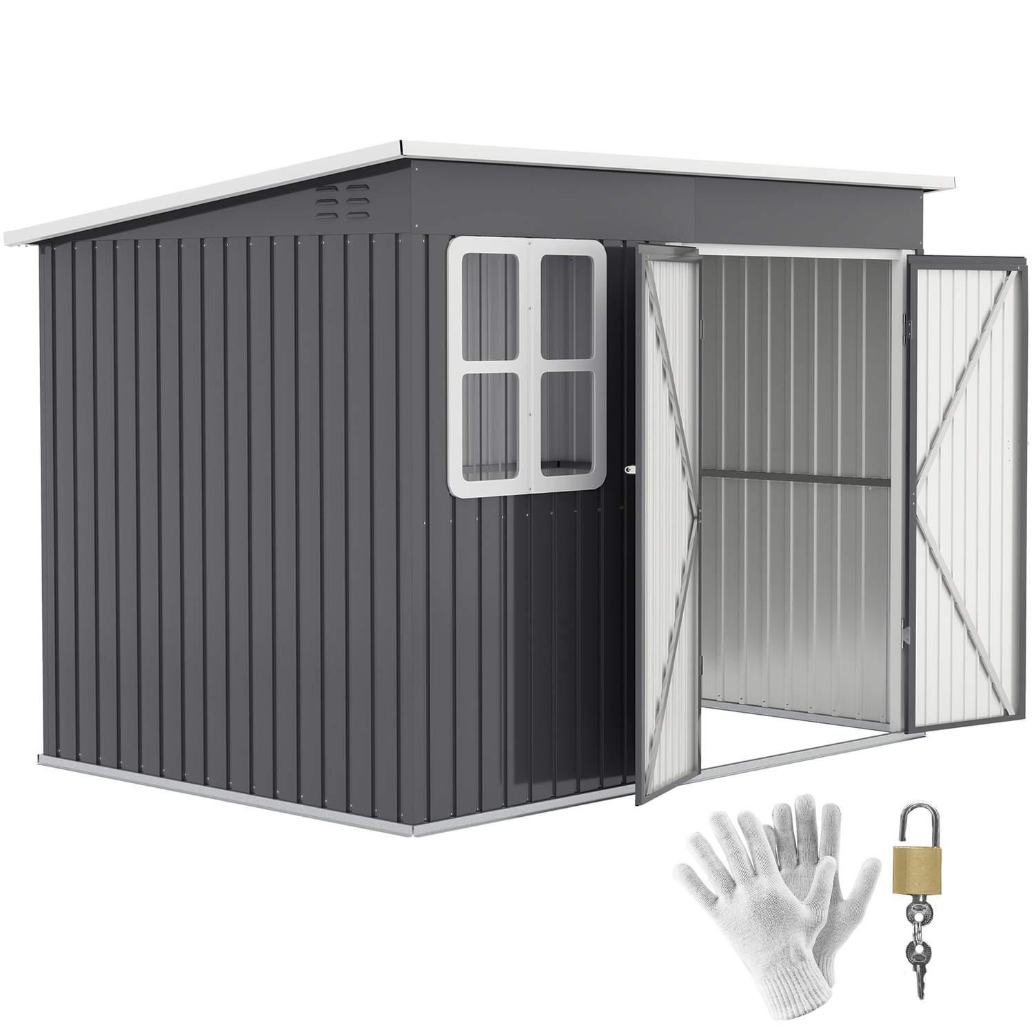 Redskabsskur 4,13 m³, haveskur, 260 x 177 x 190 cm, redskabsskur med vindue, låsbar dør, cykelgarage, haveskab af stål, til bagh
