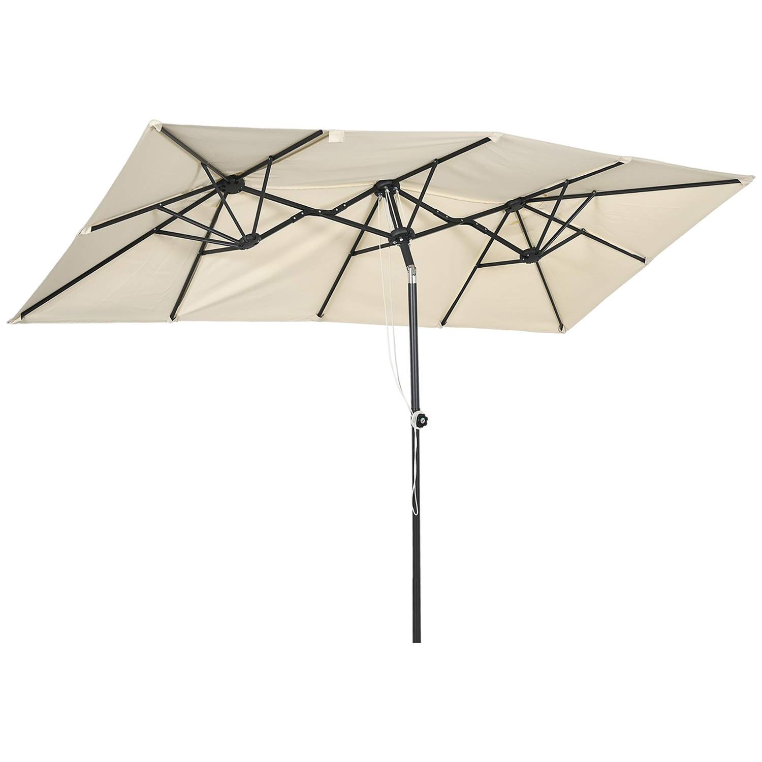 Parasol, 150 x 295 cm haveparaply, dobbeltparasol med justerbar vippevinkel, markedsparaply til terrasse, polyester, creme |