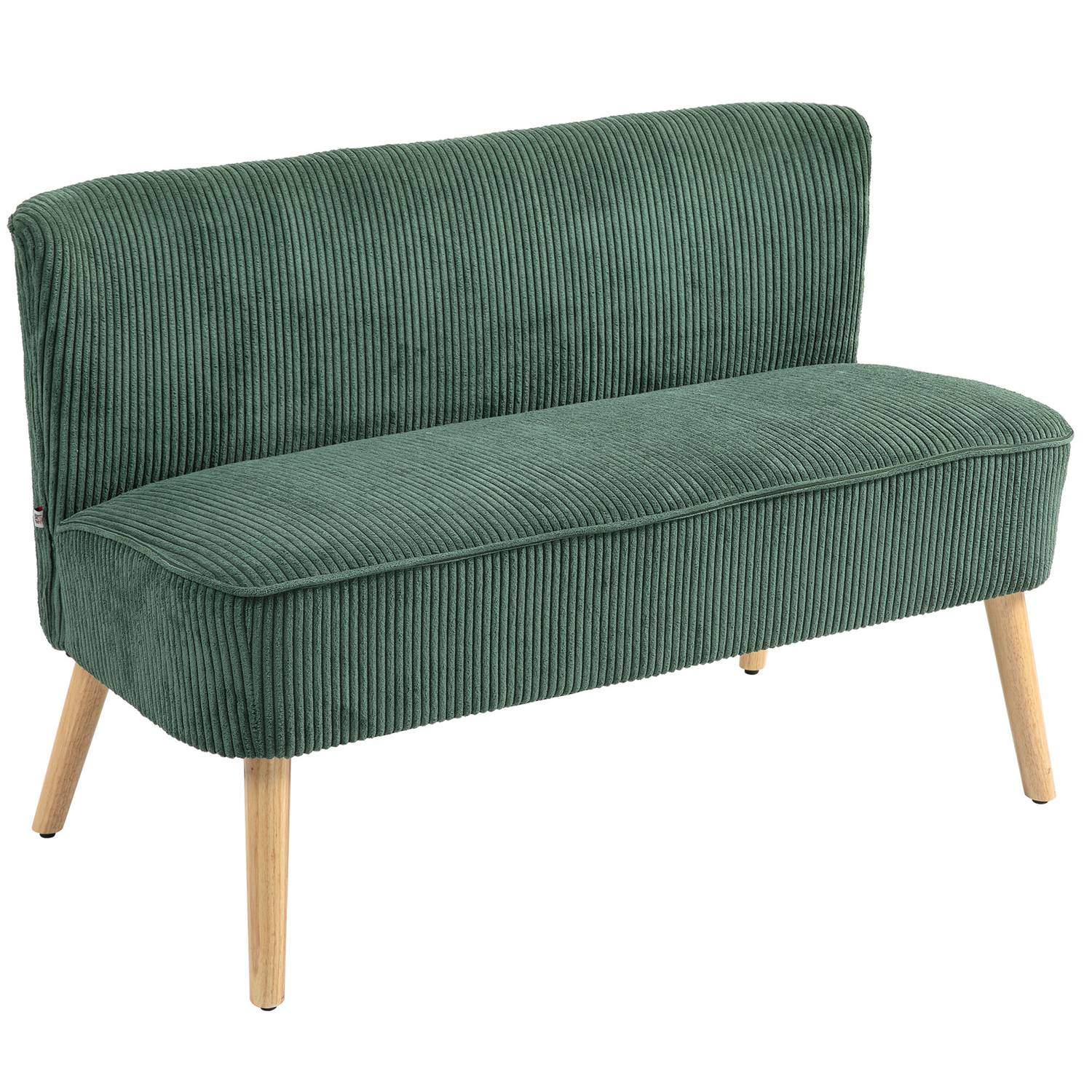 2-personers sofa, sofa i fløjlslook, træben, polstret sofa, dobbeltsofa til stue, soveværelse, 117 x 56,5 x 77 cm, grøn |