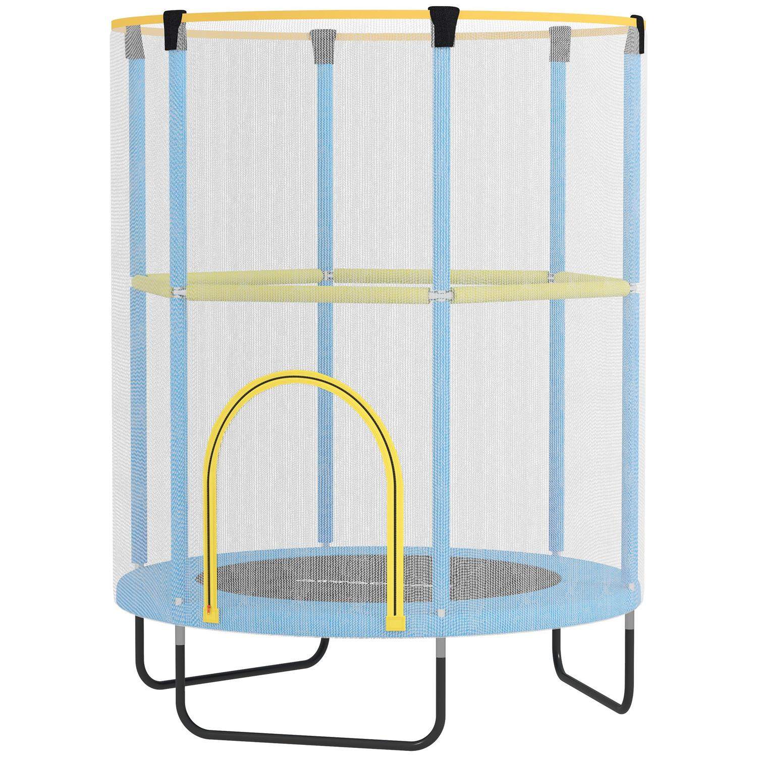 Børnetrampolin Ø140 cm, indendørs trampolin med sikkerhedsnet, gummisnor, kantbetræk, børnetrampolin med dør med lynlås til 3-6