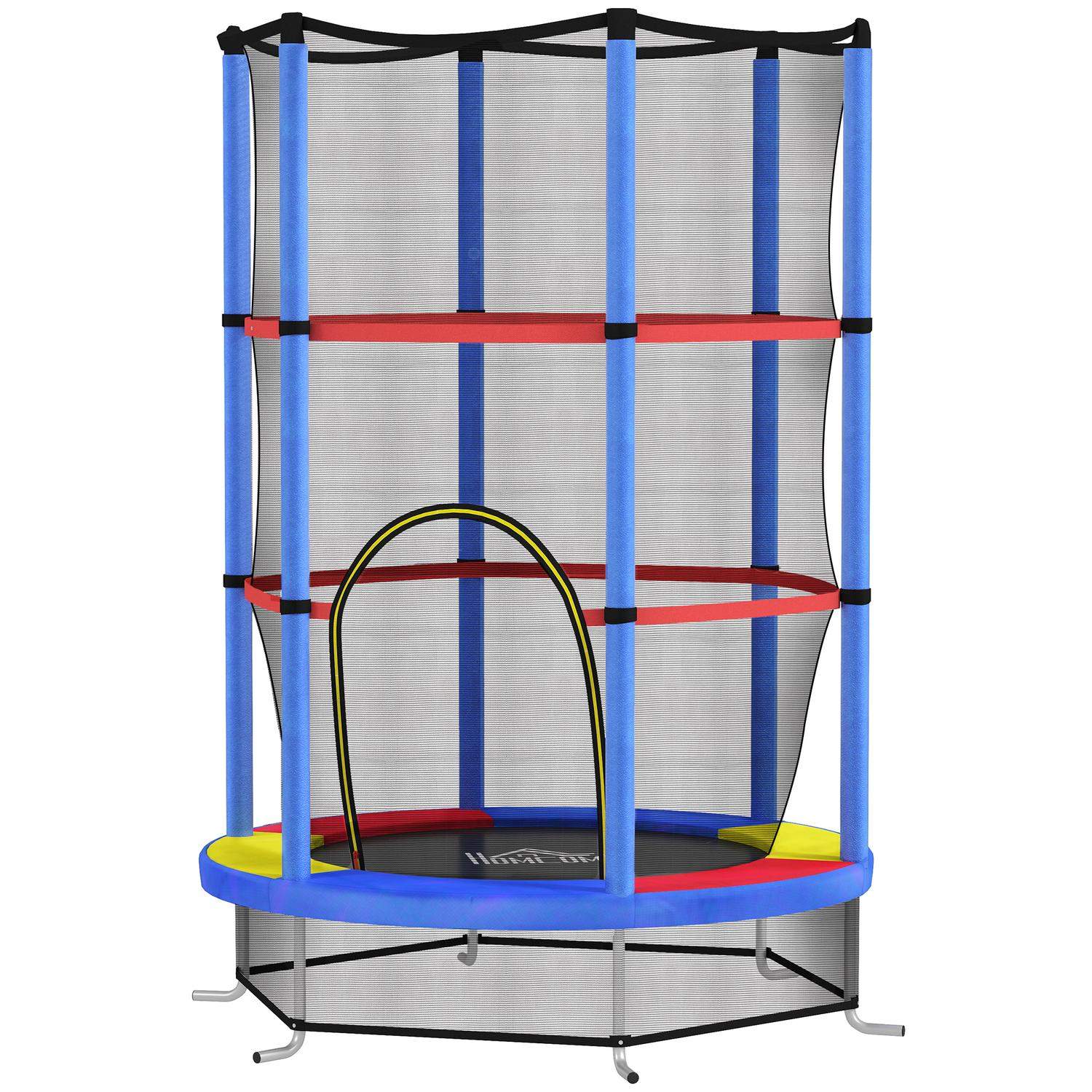 Børnetrampolin, Ø140 cm trampolin til børn med sikkerhedsnet, havetrampolin til 3-6 år børn, indendørs, farverig |