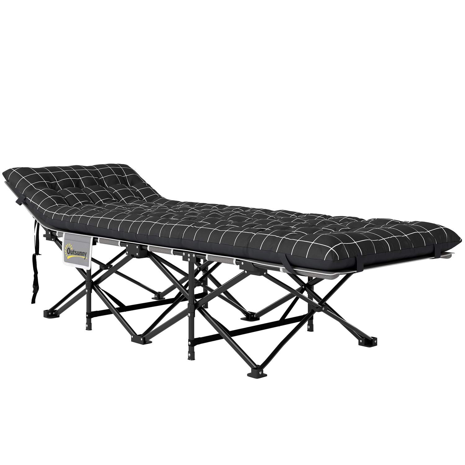 Sammenklappelig campingseng, feltseng med sidelomme, madras, skridsikker gæsteseng, kan holde op til 150 kg, udendørs Oxford, so
