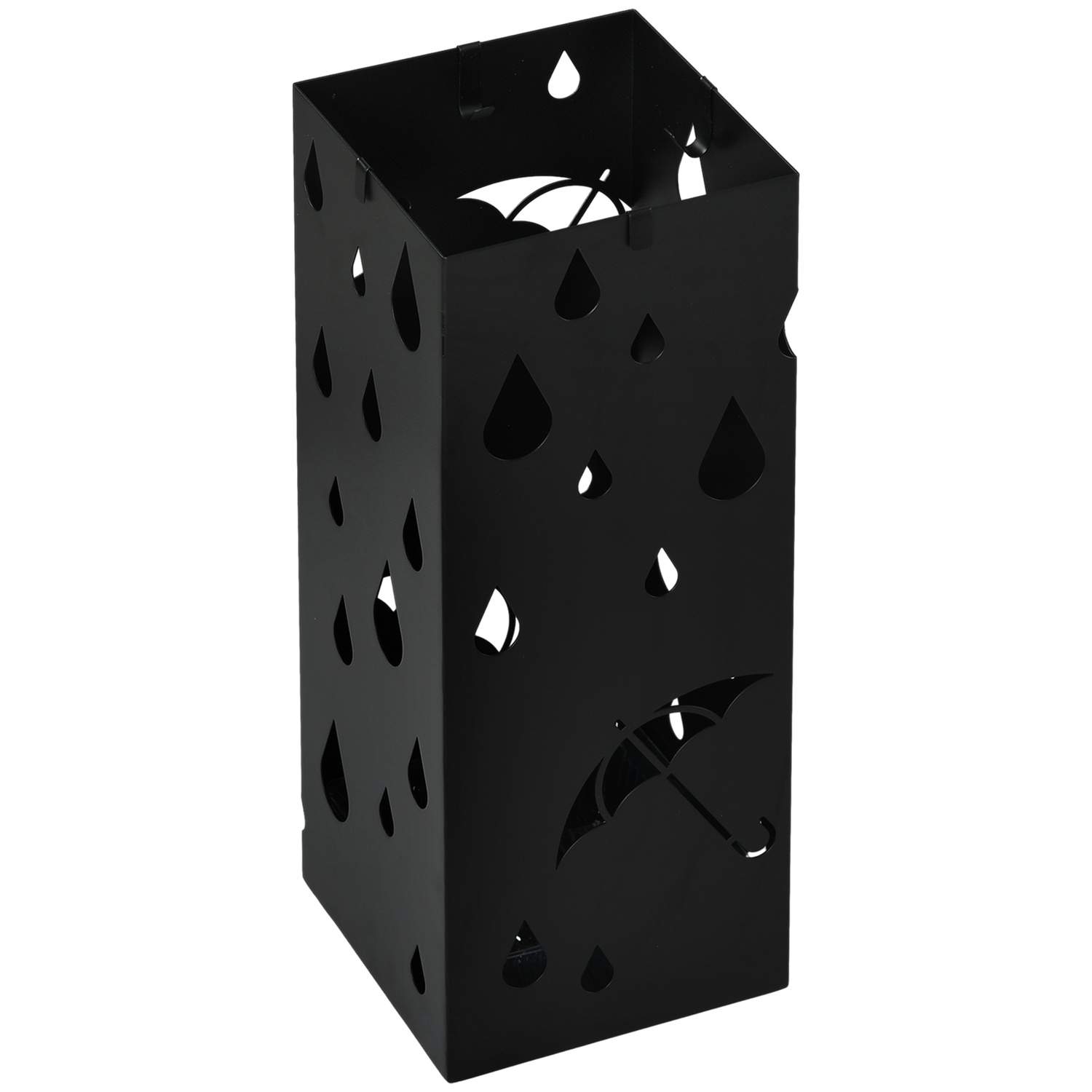Paraplystativ med 4 kroge, vandopsamlingsbakke, paraplyholder til entre, paraplyer og spadserestokke, stål, 15,5 x 15,5 x 40 cm,