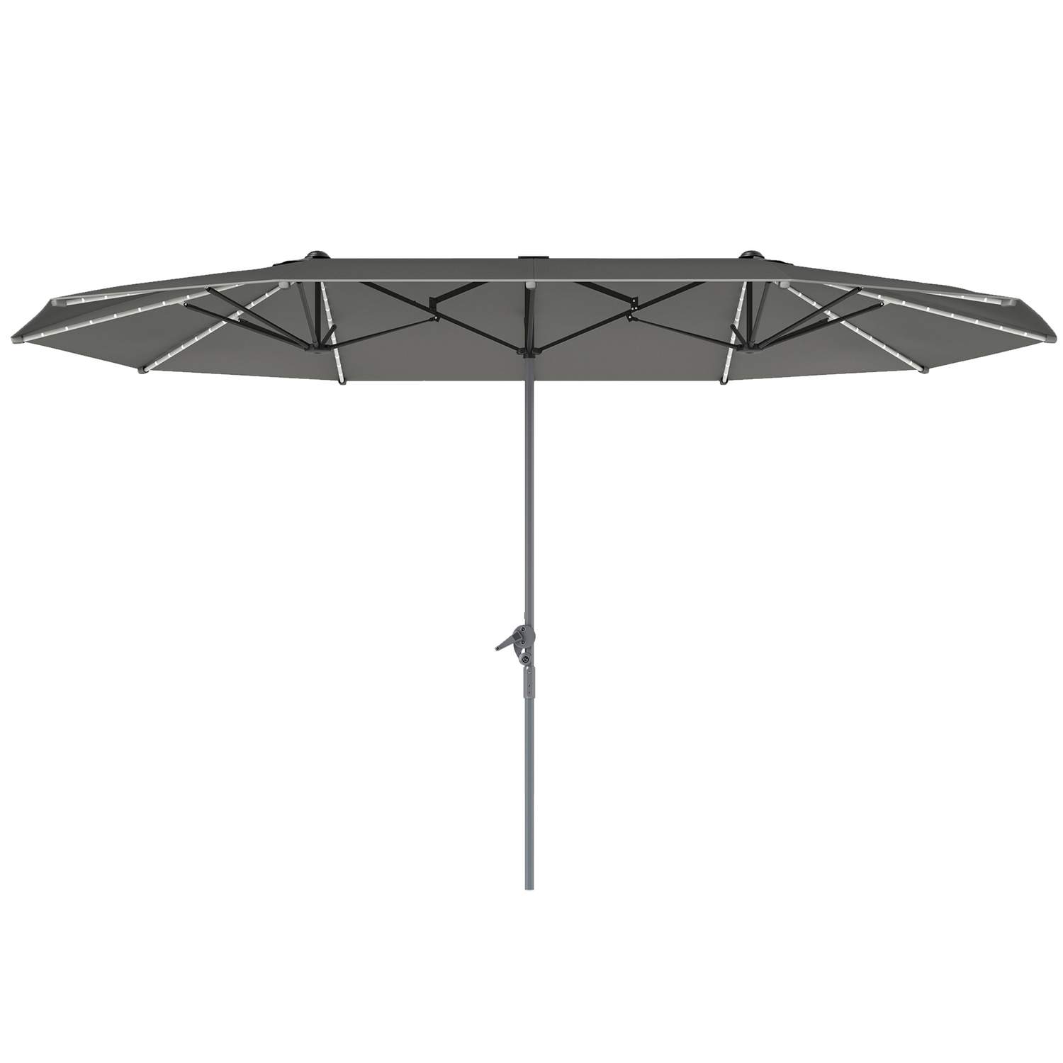 Dobbelt Parasol med Solar LED Lys 451 x 267 cm Aluminium UV 50+ Parasol med Håndsving Balkon Paraply Vindtæt Marked Paraply Solb