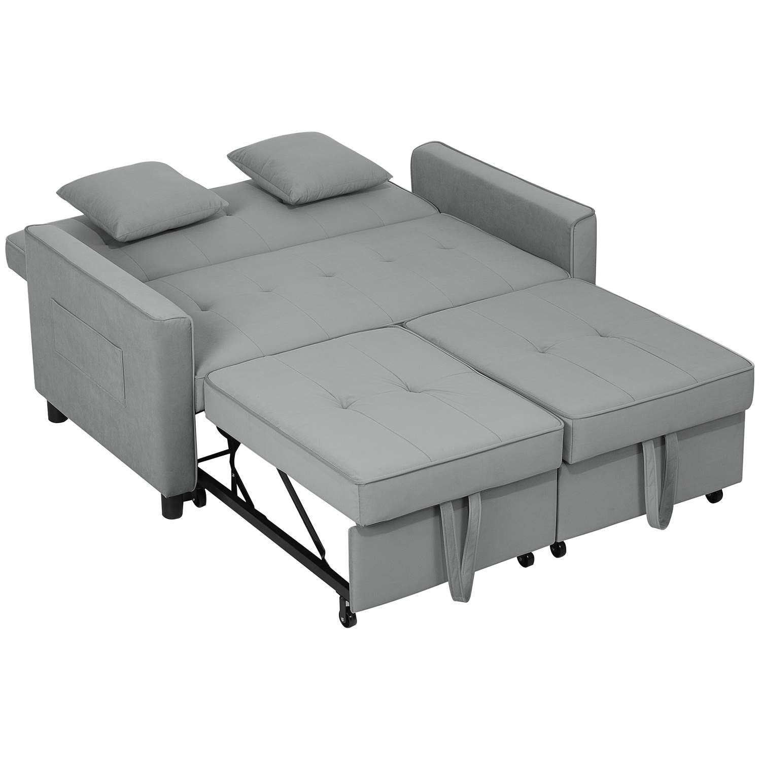 Sovesofa, 2-personers sofa med sovefunktion, justerbart ryglæn, sofa med hynder, fløjlslook, L-formet sovesofa med sengeboks, hj
