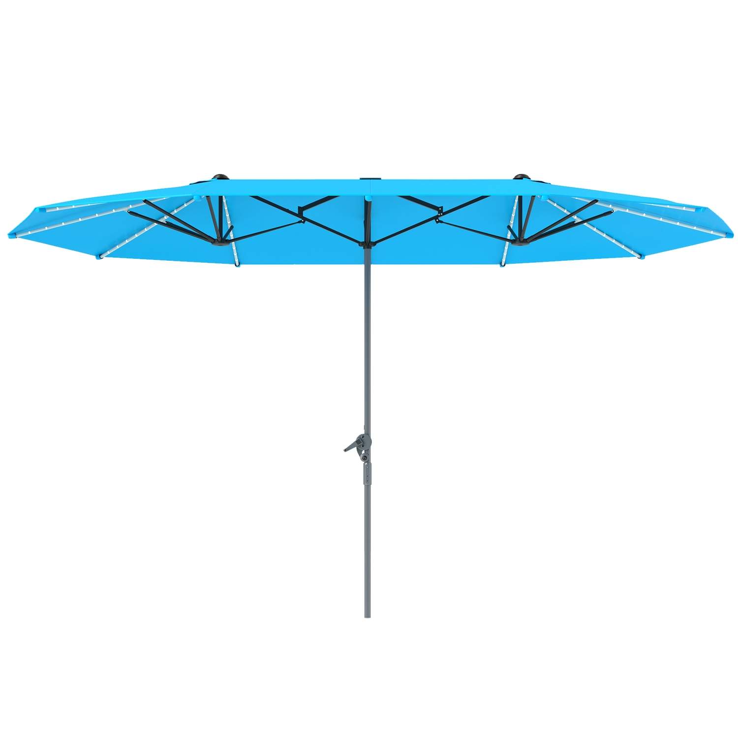 Dobbelt Parasol med Solar LED Lys 451 x 267 cm Aluminium UV 50+ Parasol med Håndsving Balkon Paraply Vindtæt Marked Paraply Solb