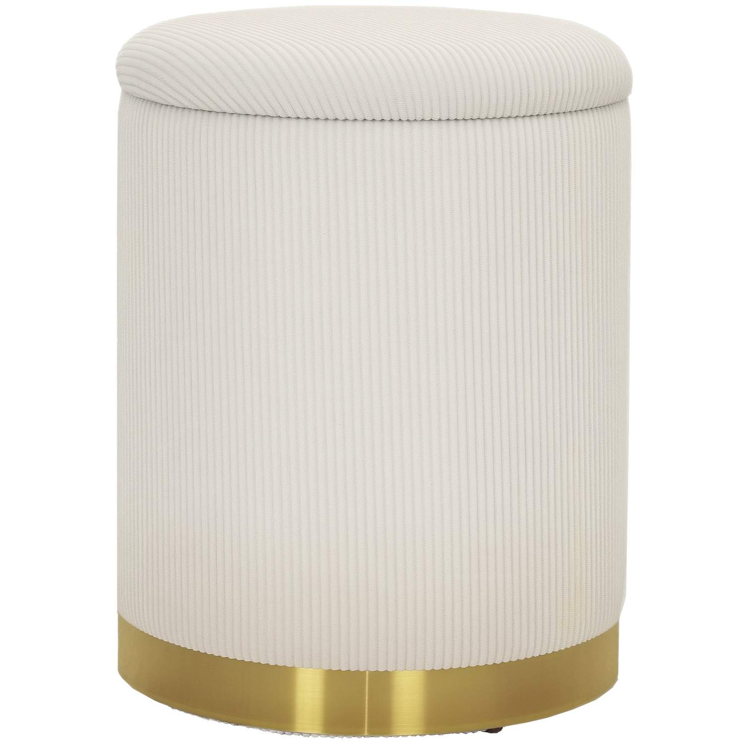 Taburet med opbevaringsplads skammel med låg, stålbund, rund fodskammel polstret skammel med trædepuder, ledningslook 36 x 36 x