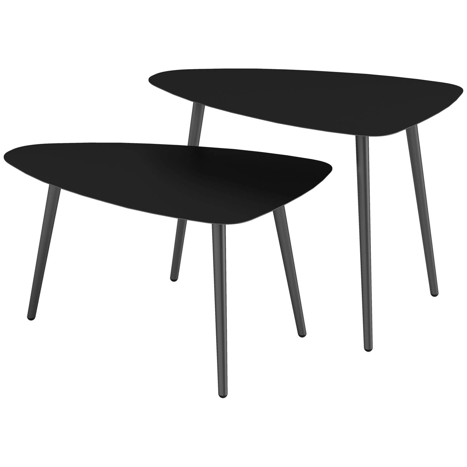 Sofabord sæt af 2, vejrbestandigt altanbord af stål, sidebord i geometrisk design, udendørs sofabord, havebord, terrassebord til