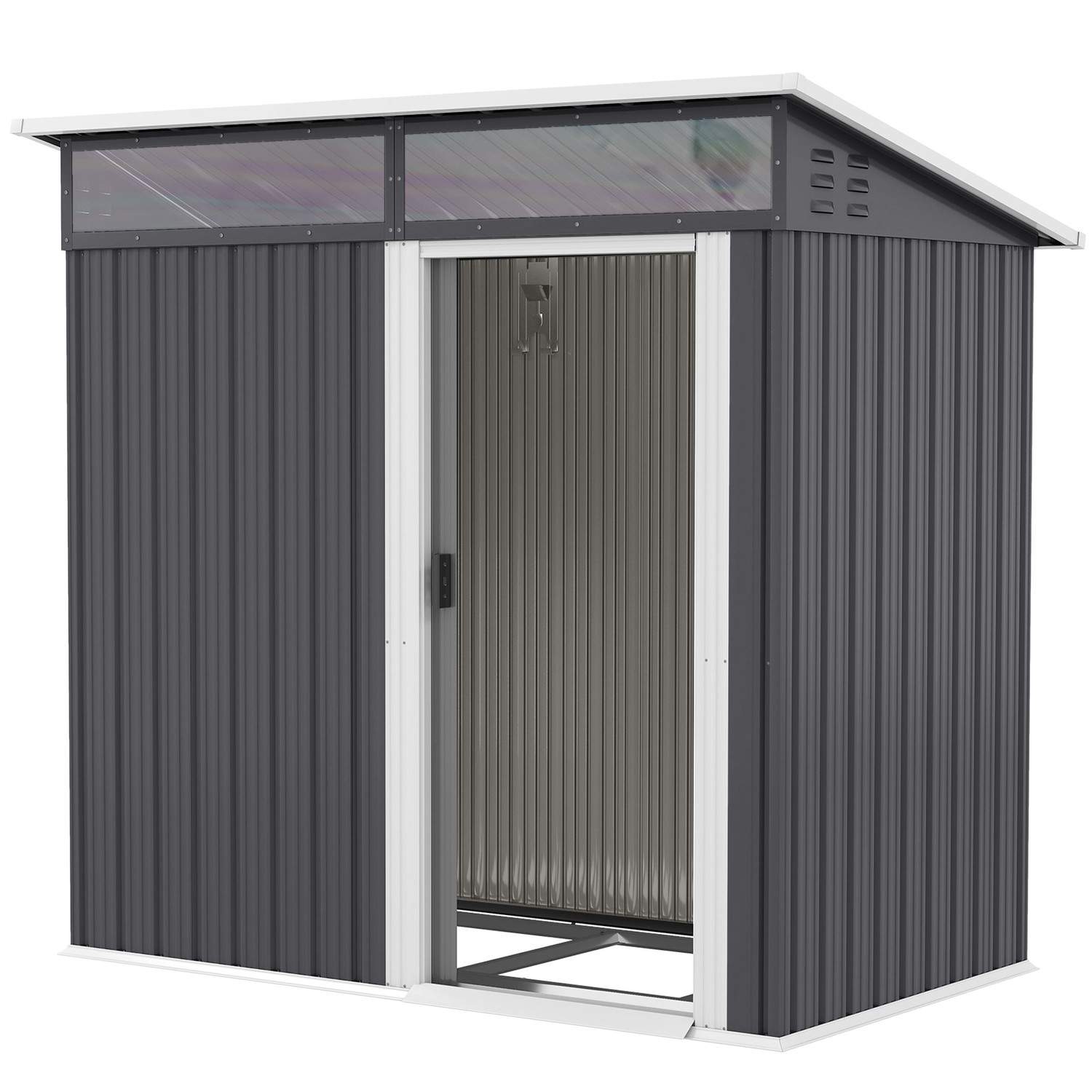 Metal Værktøjsskur 1,9m² 195x122x182cm Værktøjsskur med Fundament Pent Tag Vindue Skydedør Krog Handsker Vejrbestandig Haveskur