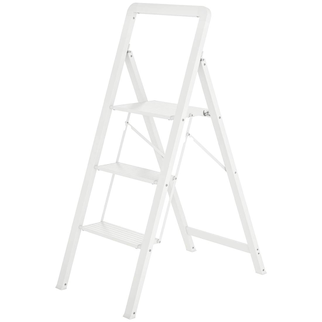 Trappstege med 3 steg, halkfritt fällbart steg med handtag, laster upp till 150 kg, lätt aluminiumstege, 66,3 x 41,5 x 104,6 cm, | Hem & Hobby - Hem & Hushåll - Trädgårdsartiklar - Skottkärror - Skottkärrehjul | Pryloteket