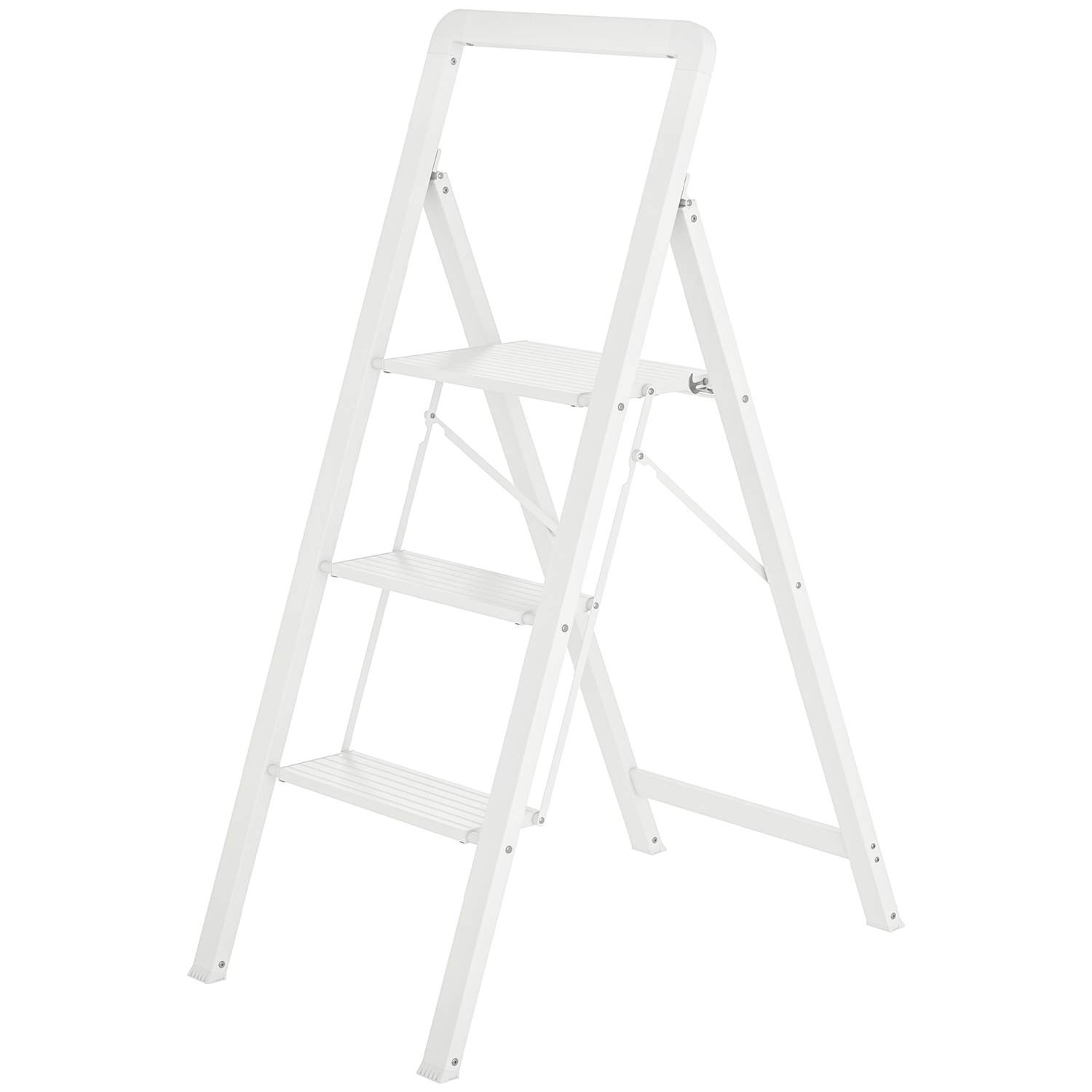 Trinstige med 3 trin, skridsikre foldetrin med håndtag, belastning op til 150 kg, letvægts aluminiumsstige, 66,3 x 41,5 x 104,6