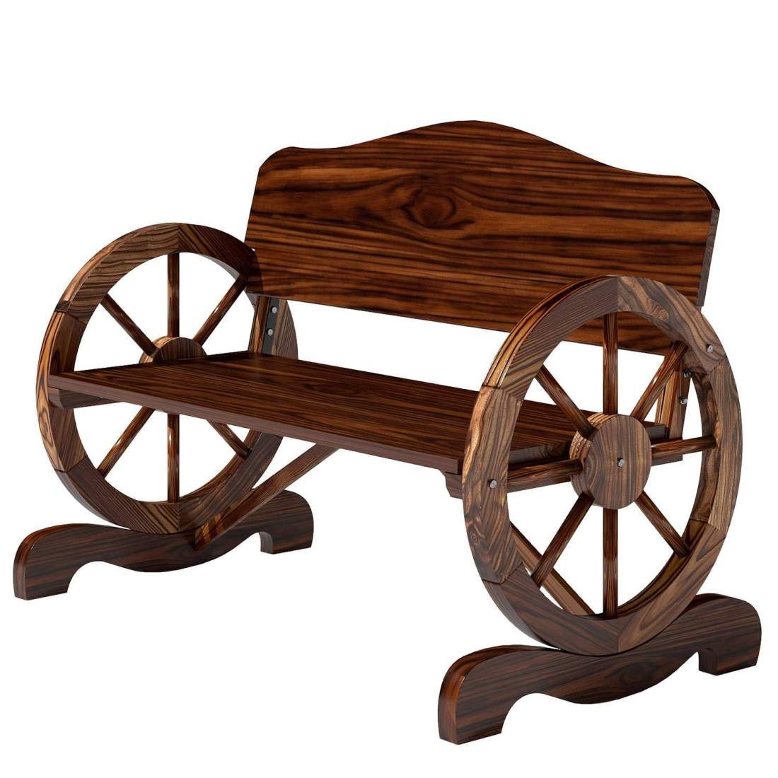 Trädgårdsbänk i trä, 2-sits bänk med rygg och armstöd, träbänk i hjulform, väderbeständig parkbänk, bärförmåga 240 kg, balkongbä | Hem & Hobby | Pryloteket