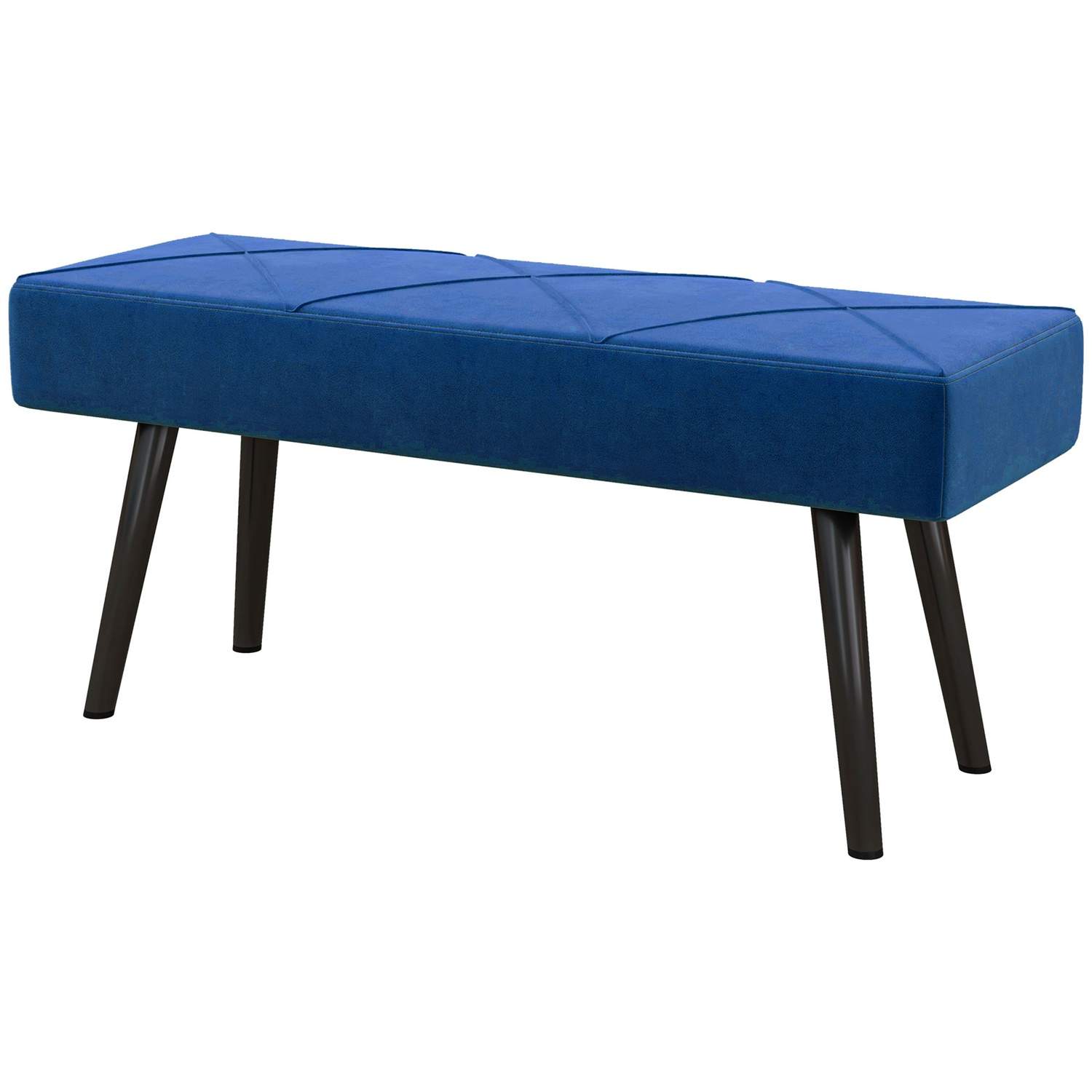 Polstret bænk, sengebænk, gangbænk med X-mønster, i fløjlslook, kan holde op til 120 kg, til soveværelse, 100 x 36 x 45 cm, blå