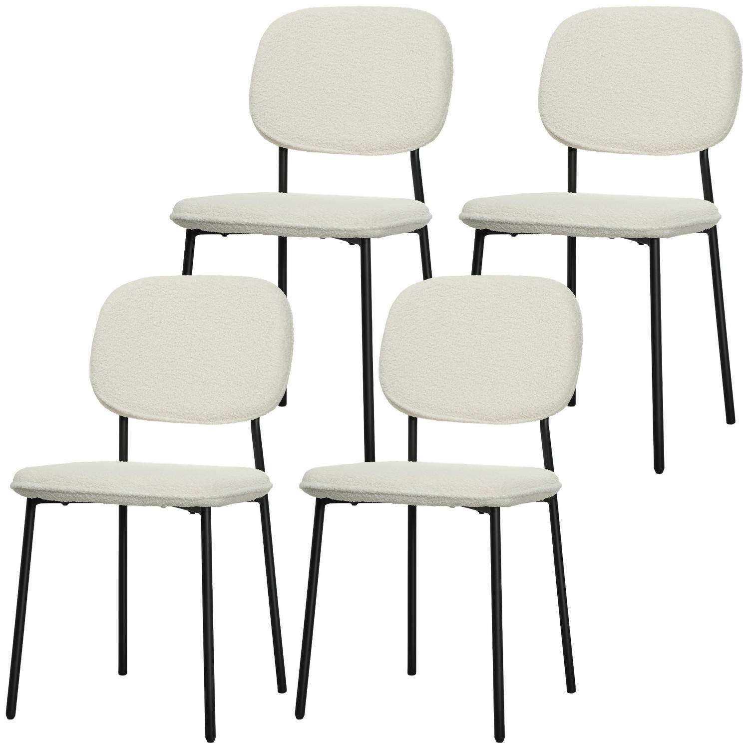 Spisestuestole Sæt med 4 køkkenstole med ryglæn Velvet Look Polstrede stole Stuestole med stålben til spisebord Hvid |