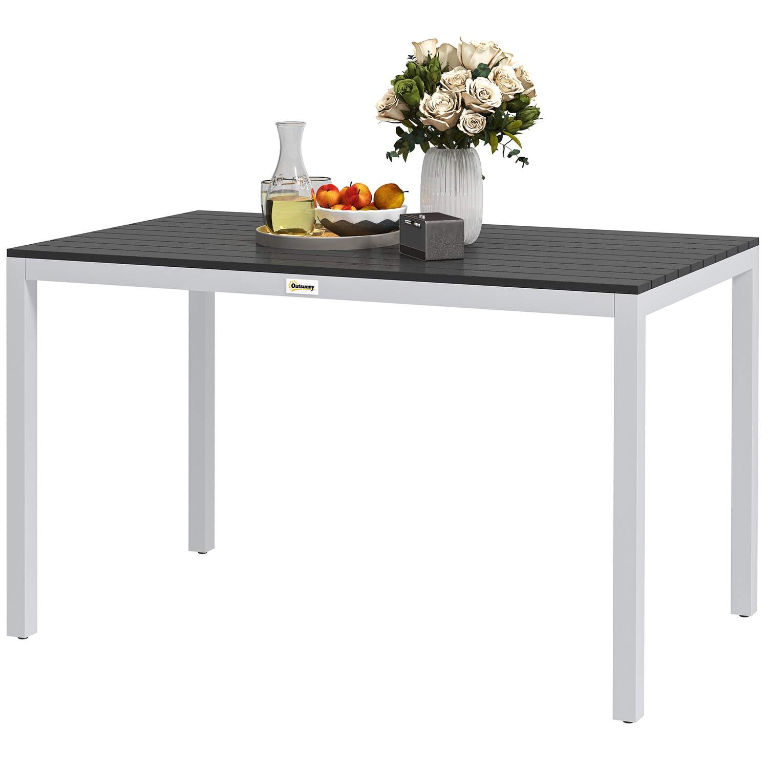 Havebord aluminium 120x70 cm vejrbestandigt altanbord med trælook, skridsikkert buffetbord campingbord til 4-6 personer terrasse