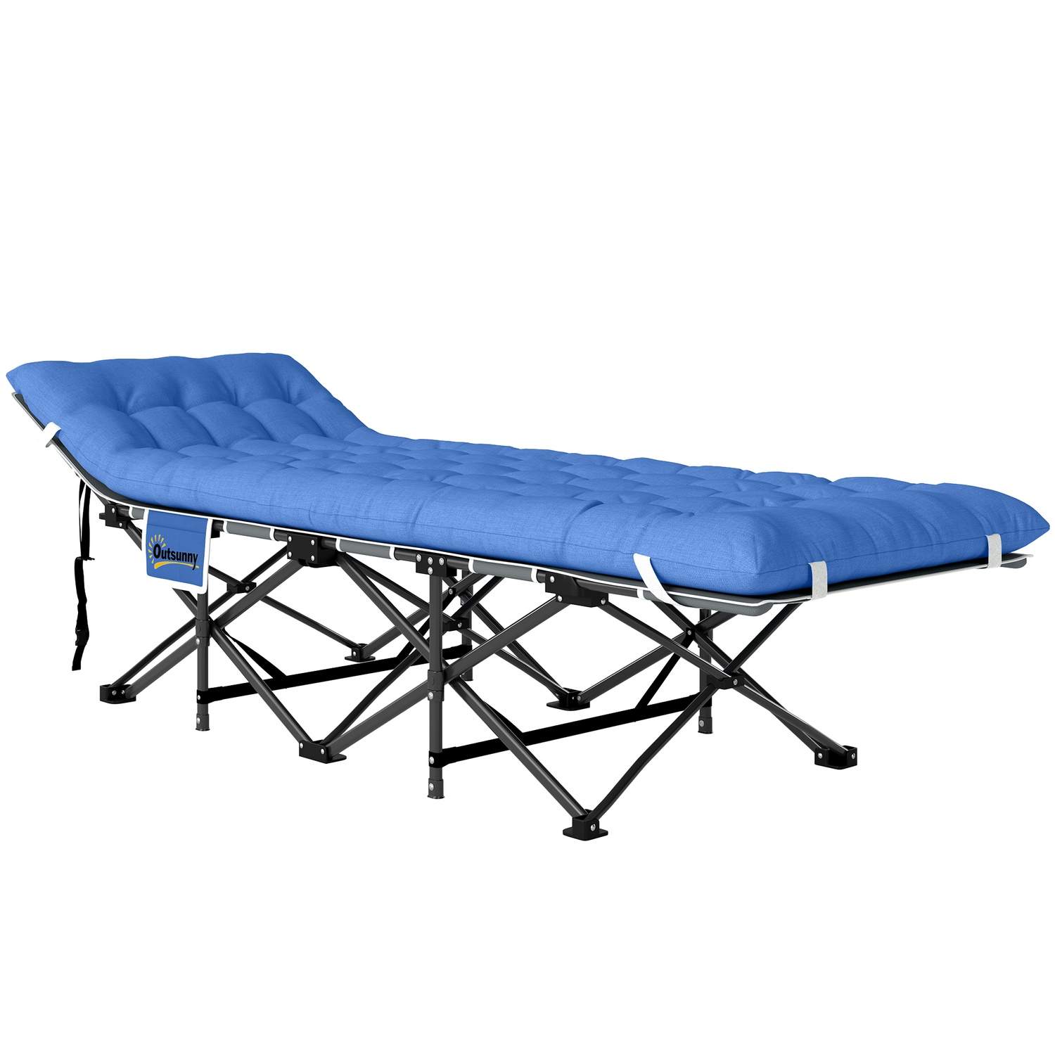 Sammenklappelig feltseng, campingseng med madras, pude, sidelomme, 190 x 65 x 37 cm, campingseng til voksne, gæsteseng op til 15