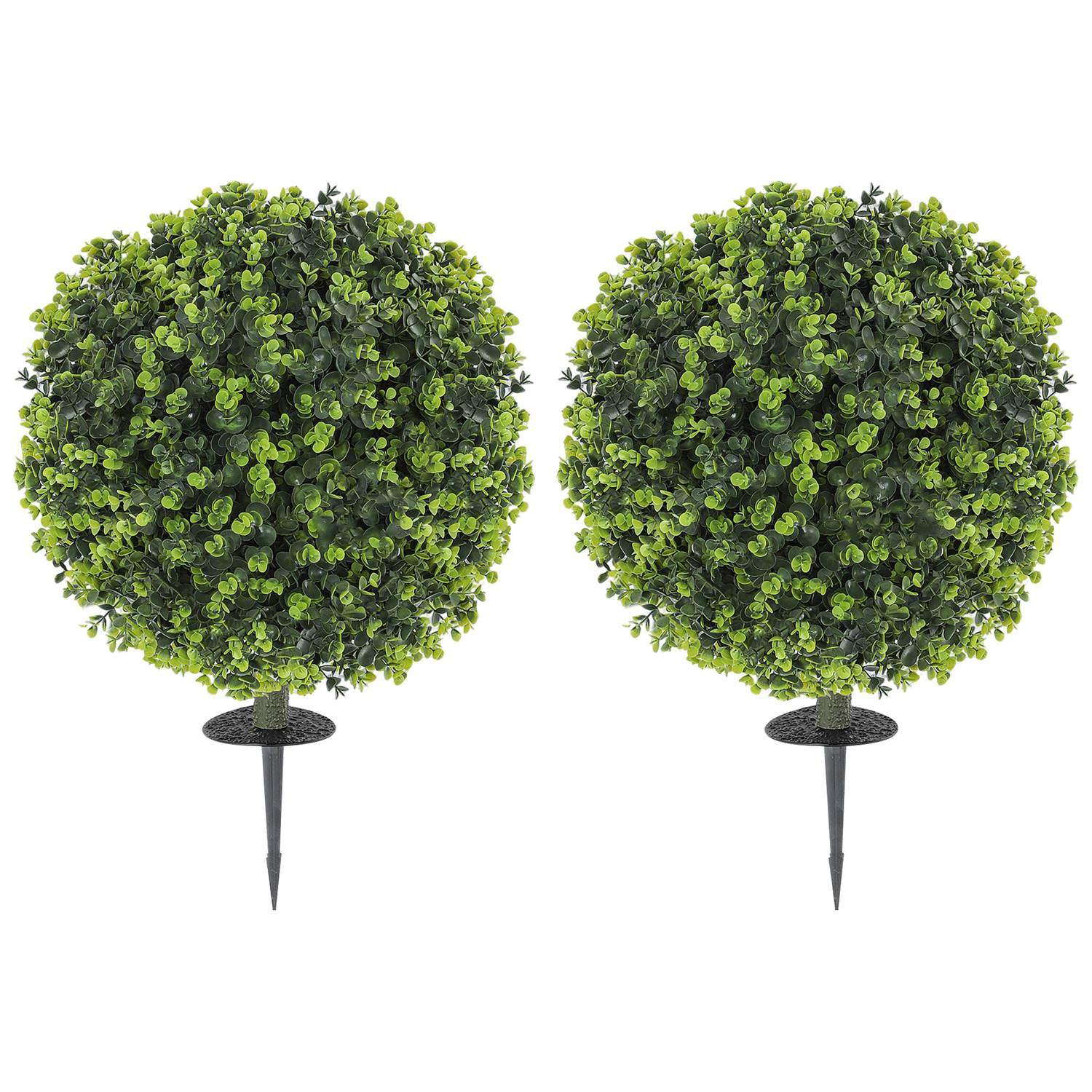 Sæt med 2 kunstige buksbomkugler 40 cm kunstige planter med jordspyd, kunstige planter, plastik som ægte dekoration til stue, so