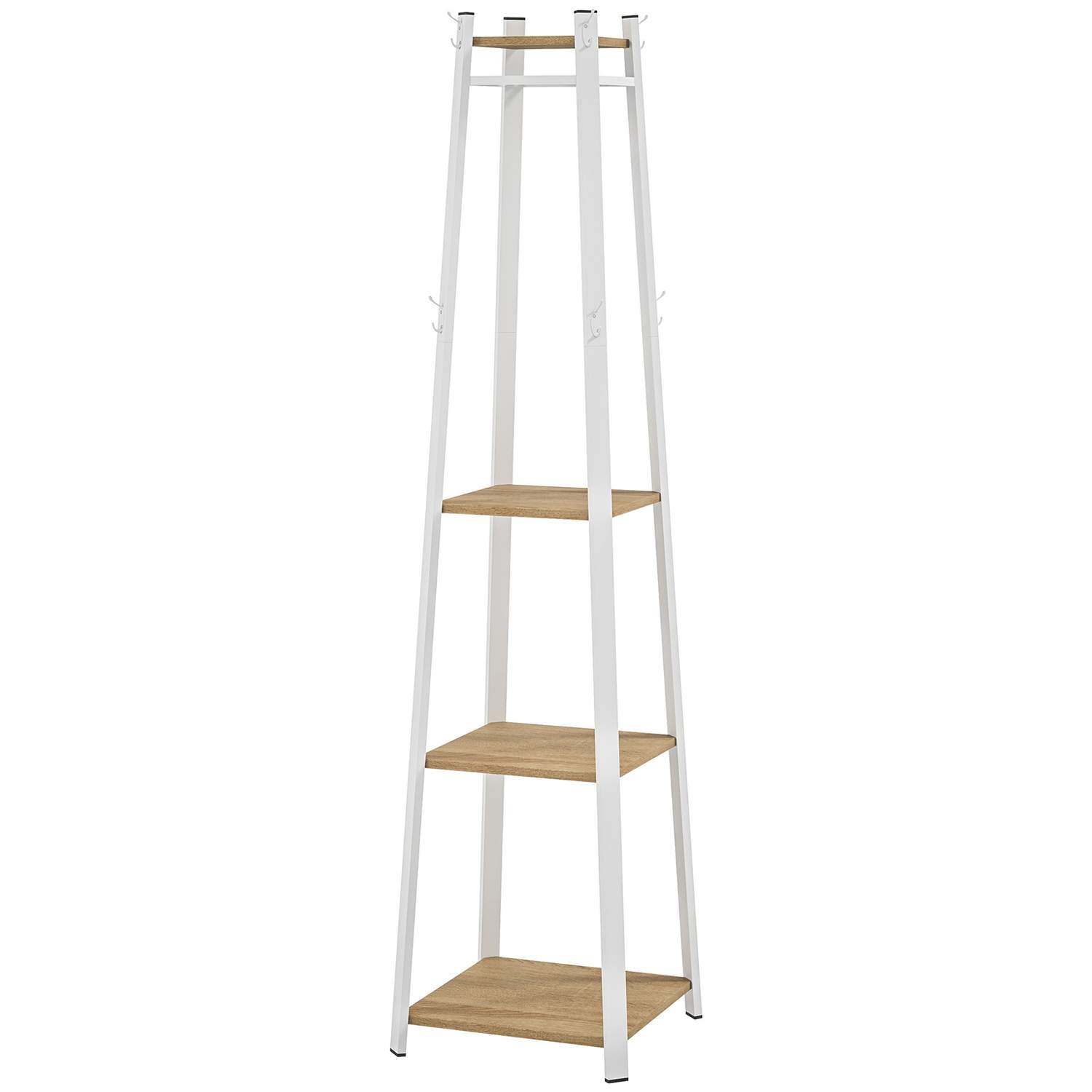 Knagerække, tøjstativ med 8 kroge, 4 niveauer, Ståljackerstativ til tøj, hatte, entré, gang, 34 x 34 x 170 cm, Hvid |
