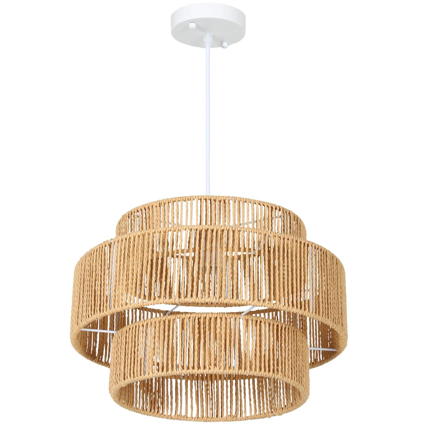 Pendellampe med E27 fatning, boho stil, loftslampe med lampeskærm lavet af hamp til køkken, spisestue, lysebrun |