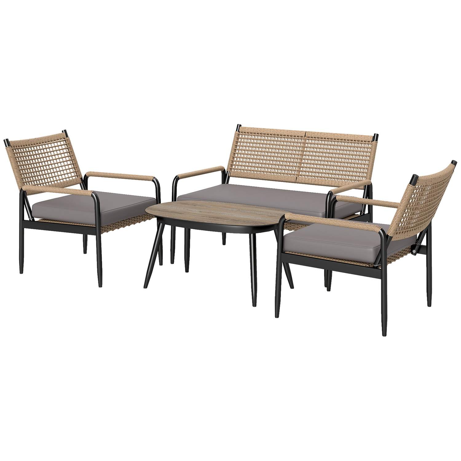 Havemøbelsæt af polyrattan loungesæt med 2 sofastole glasbordhynder vejrbestandig siddegruppe til 4 personer udendørs altanmøbel