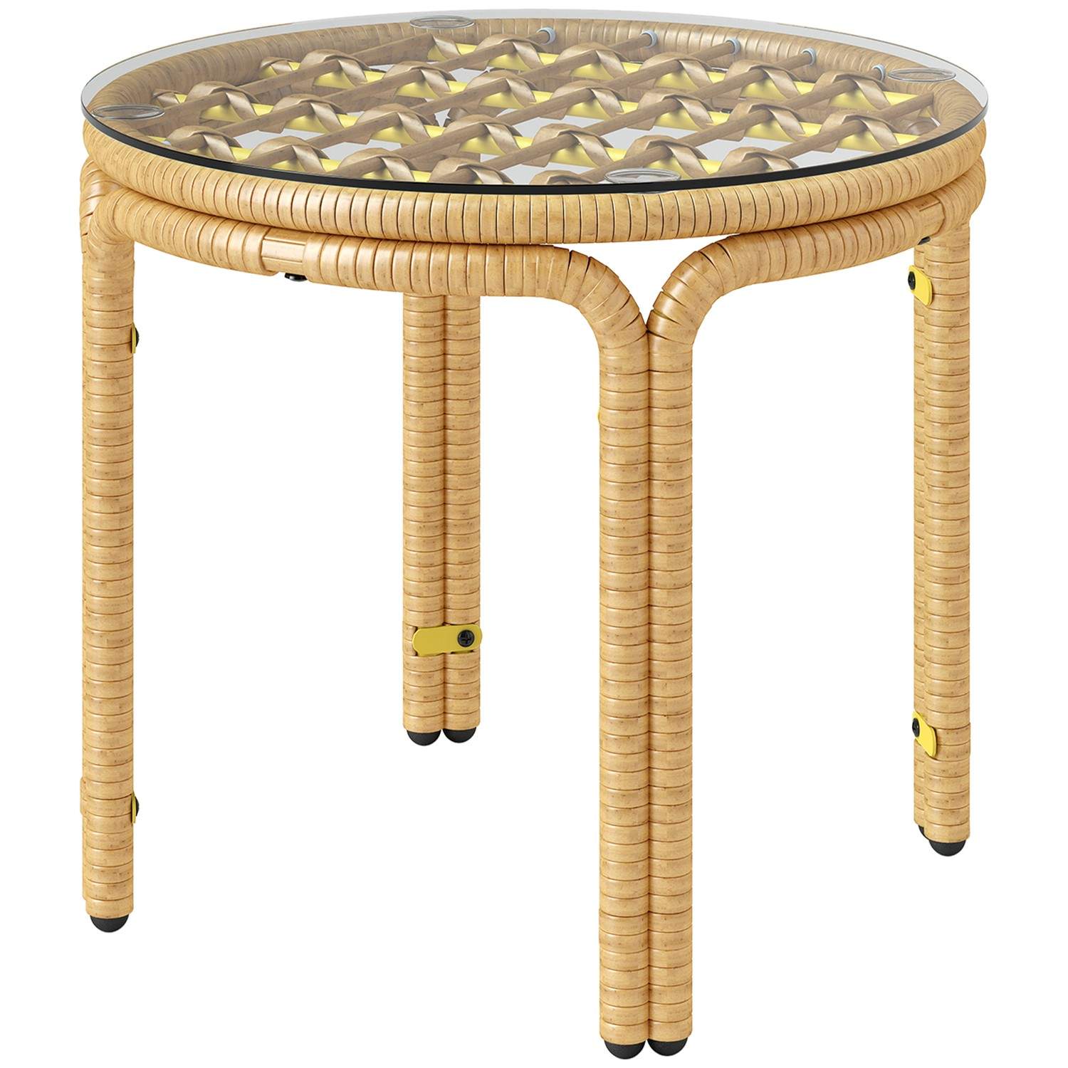 Sidebord af polyrattan, rundt sofabord med glasbordplade, natbord, havebord, havemøbler, sofabord, sofabord til stue, have, terr