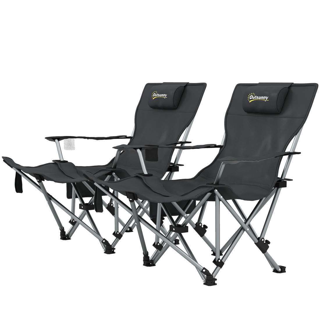 Set med 2 hopfällbara campingstolar, fiskestolar med avtagbart fotstöd, nackstöd, dryckeshållare, trädgårdsstol, bärande 120 kg, | Hem & Hobby | Pryloteket