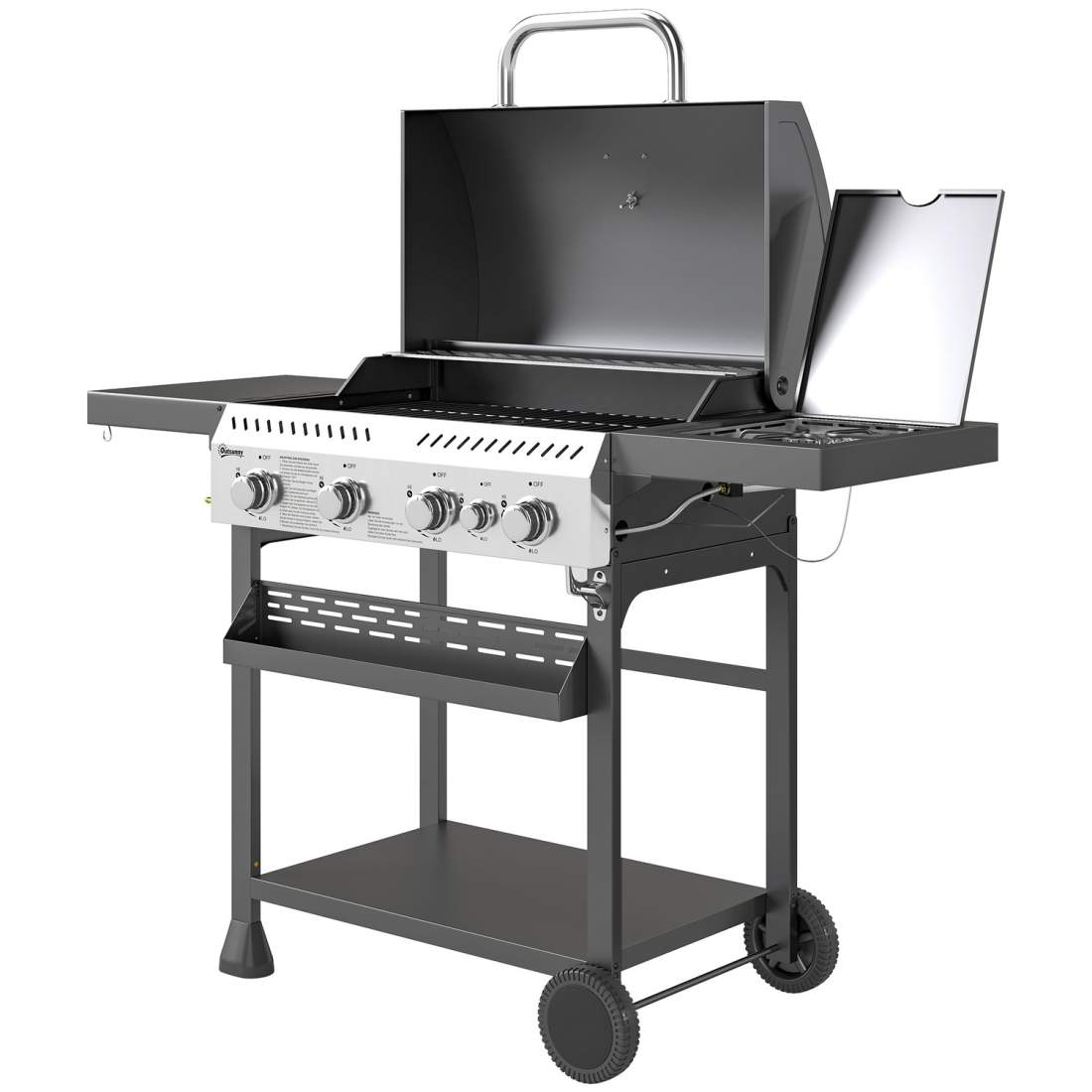 Gasgrill 12 KW 4+1 brännare BBQ grillvagn av rostfritt stål inklusive sidobrännare termometer grillgaller häll flasköppnare sido | Hem & Hobby - Hem & Hushåll - Kök - Köksförvaring - Kryddförvaring - Kryddställ | Pryloteket