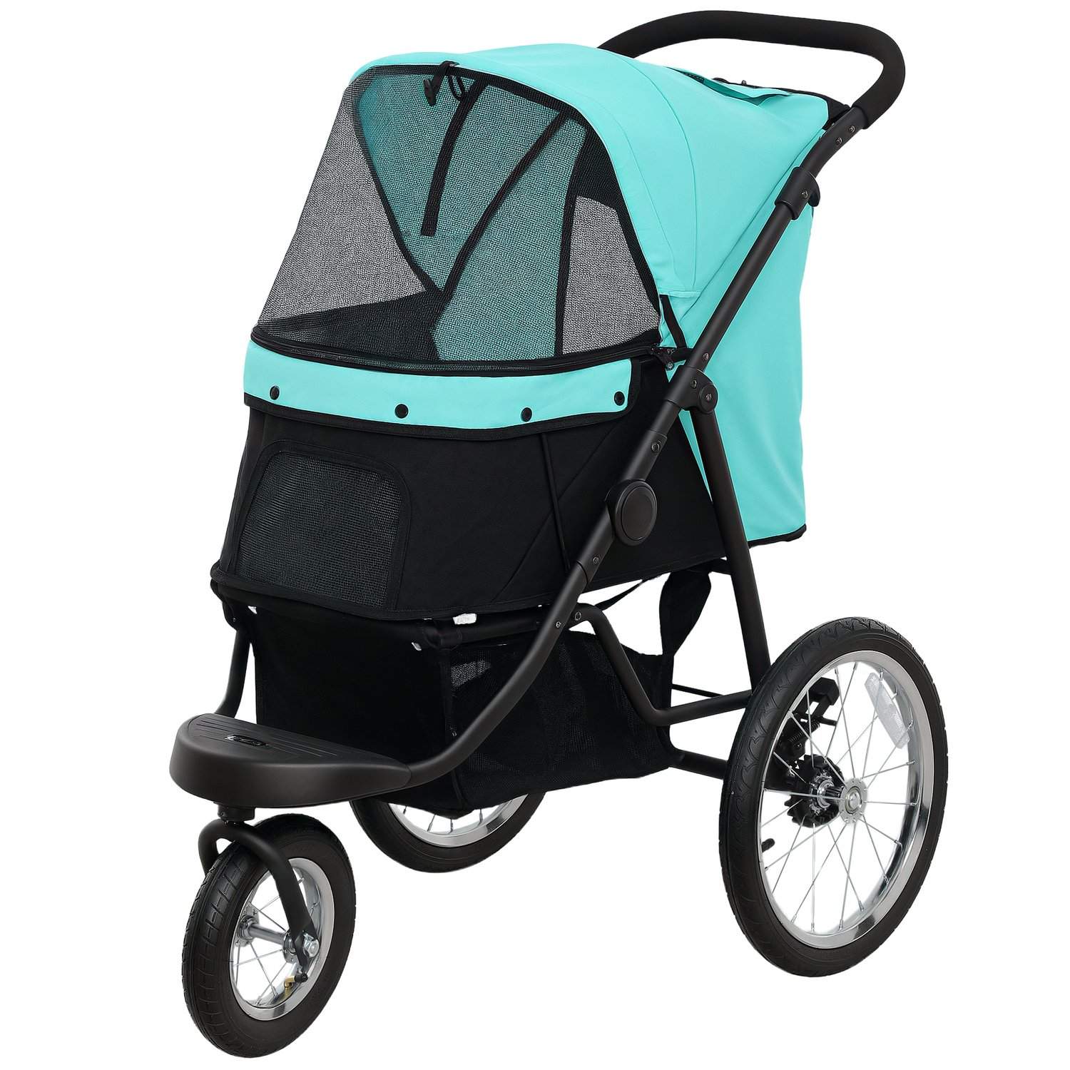 Hundeklapvogn jogger hundevogn foldbar til små hunde & katte op til 10 kg kattevogn med 3 store gummihjul, pude mesh vinduer opb