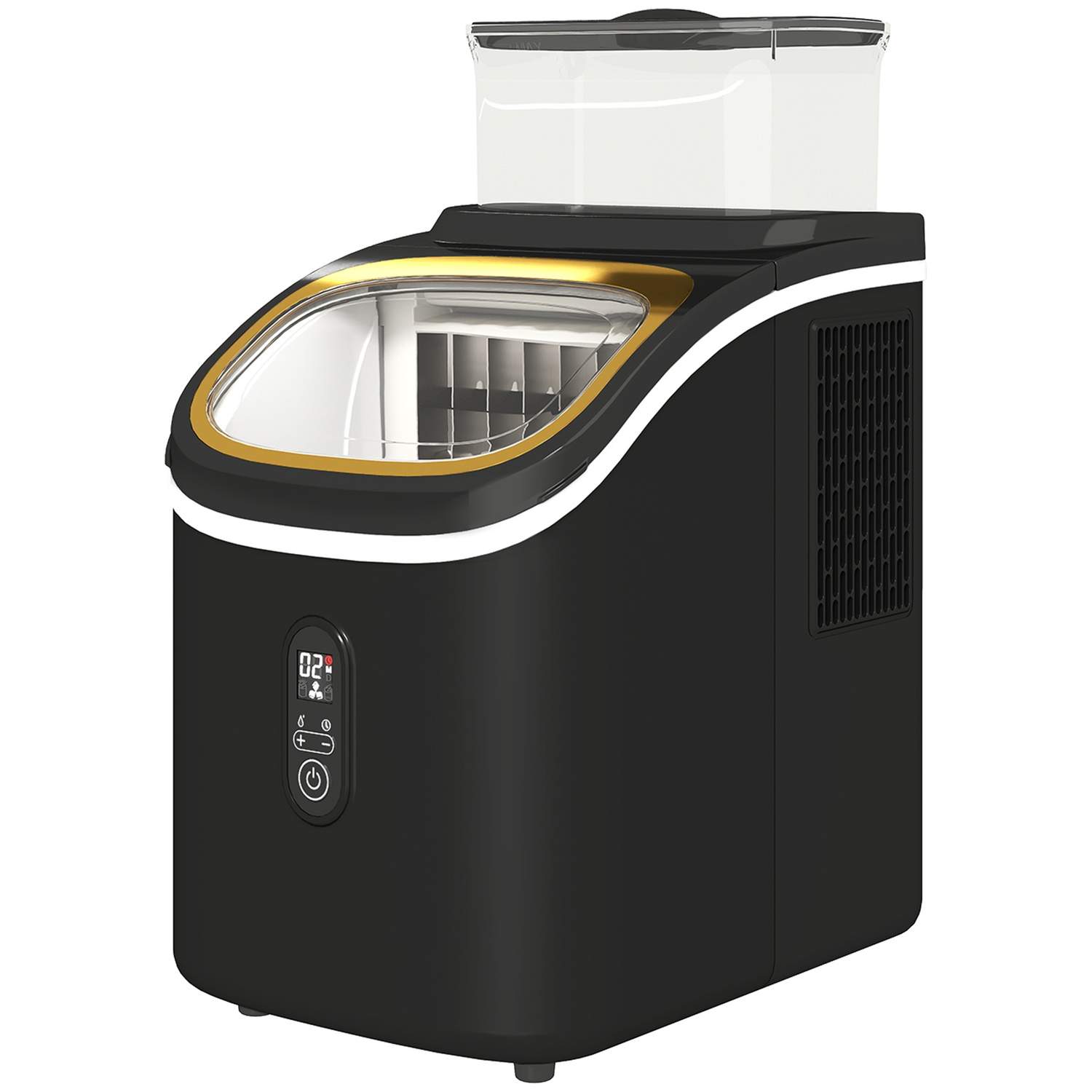 Isterningmaskine 15 kg/24h Isterningmaskine med 1,5 L vandtank, skovl, isbeholder Isterningmaskine med LED Display Sort 22 x 30