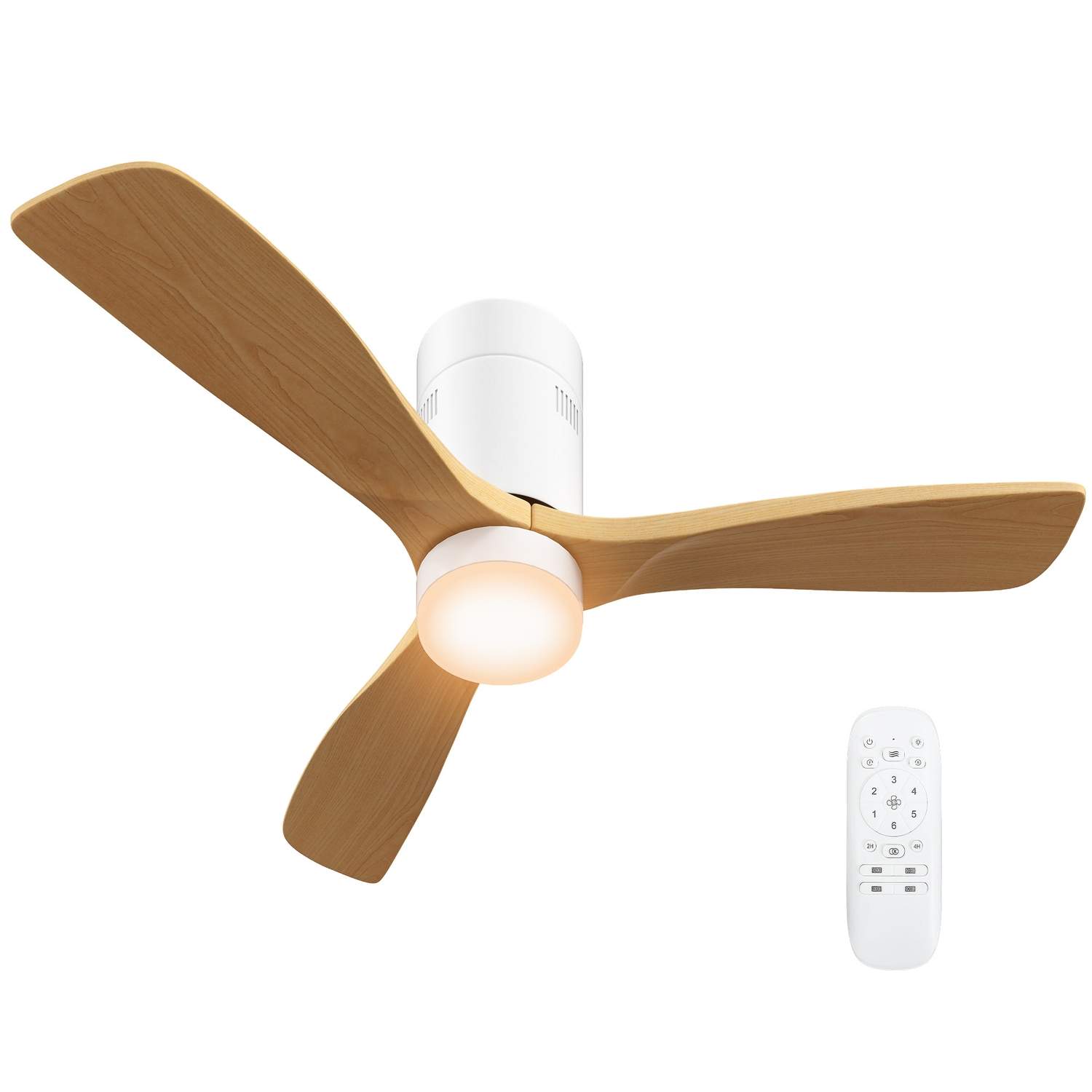 Loftsventilator med belysning og fjernbetjening 117 cm LED-lampe med blæser, 3 blade, vendbar DC-motor, 3 lysfarver, 6 hastighed
