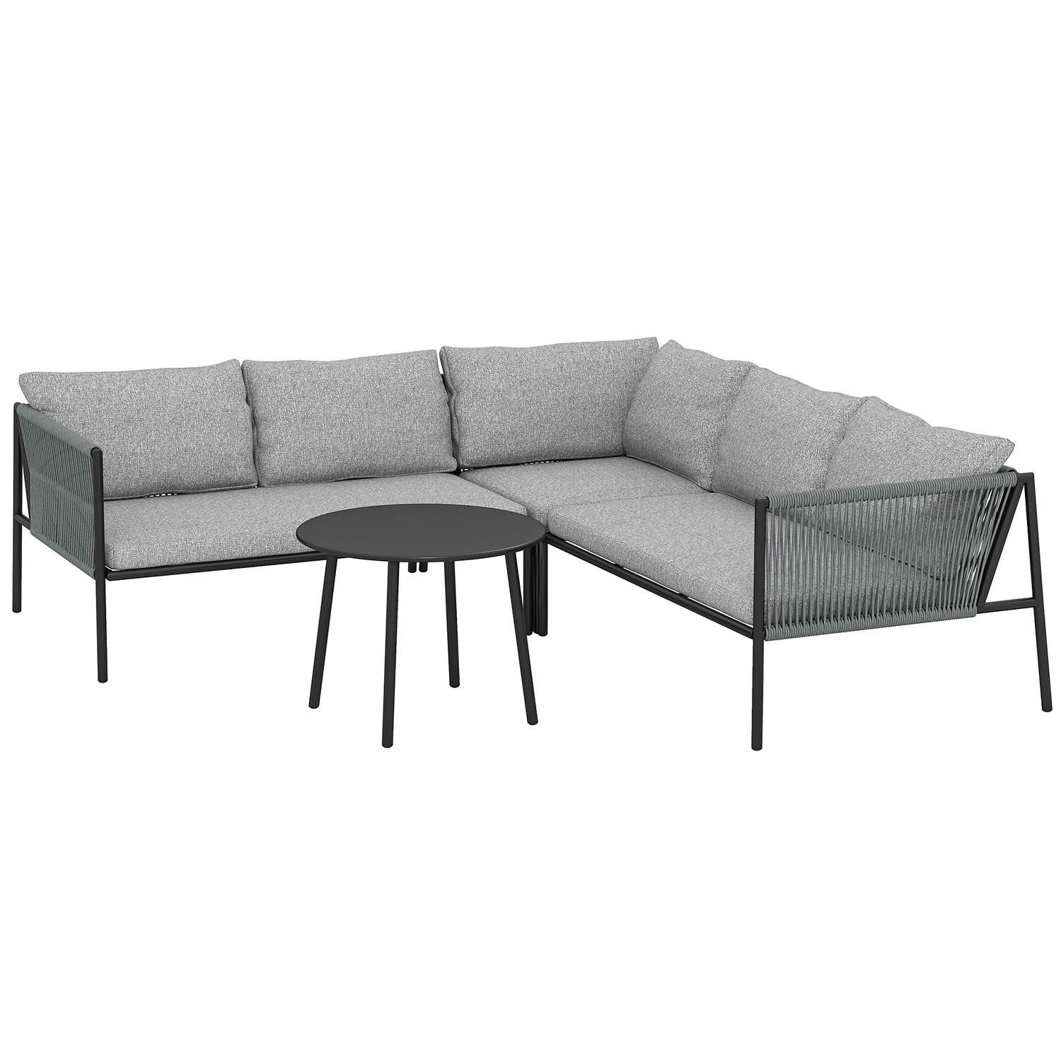 Havemøbelsæt polyrattan loungesæt med hjørnesofa bordhynder vejrbestandig siddegruppe til 6 personer udendørs altanmøbelsæt have