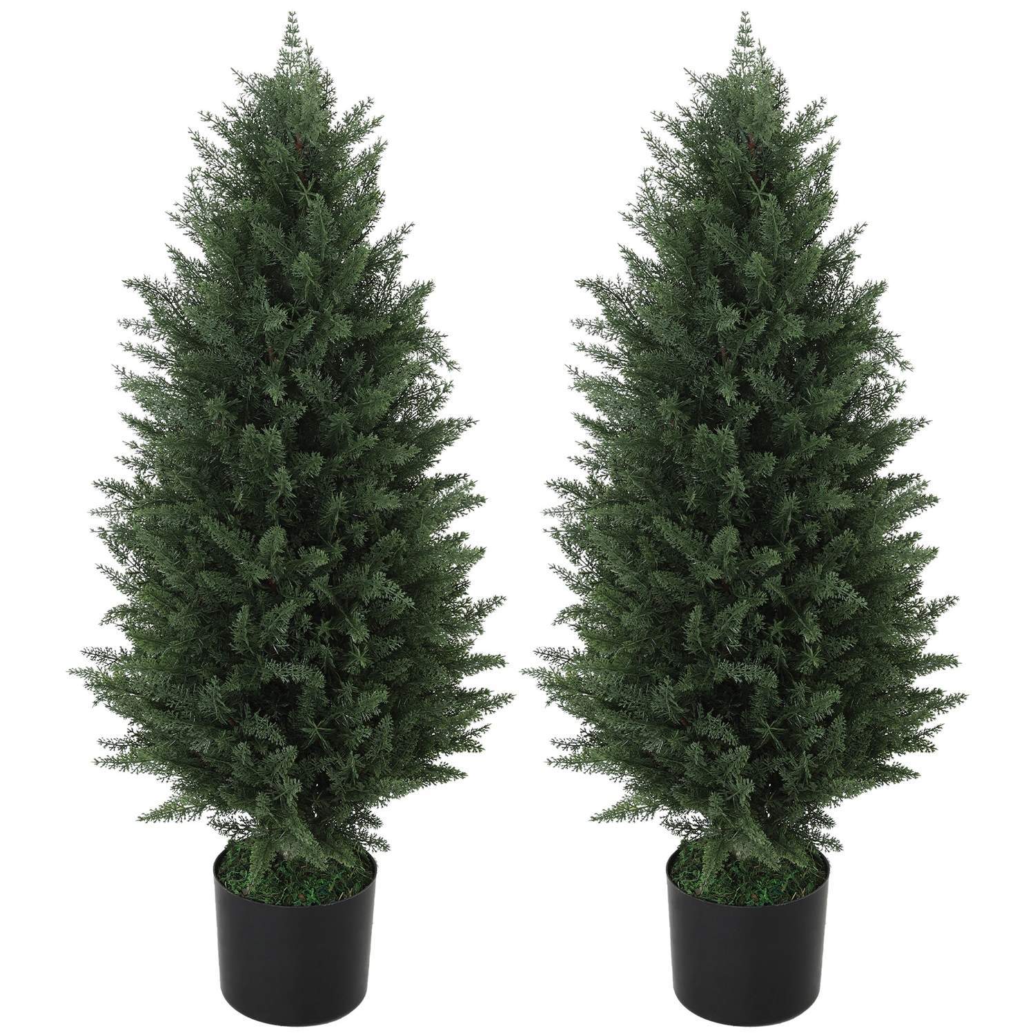 Kunstig Cypres Sæt med 2 store 90 cm kunstige planter, kunstige planter i potte, UV-resistente kunstige træer som ægte dekoratio