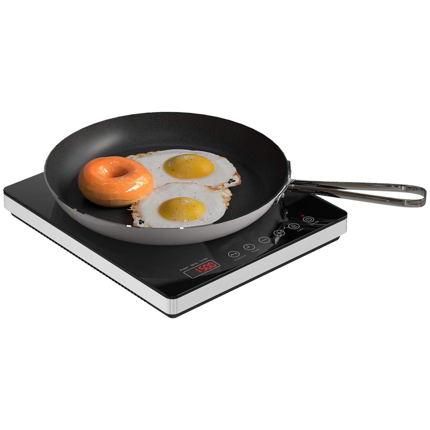 Induktionskomfur 1 plade, bærbar induktionskogeplade med 10 effektniveauer og temperaturniveauer, 2000 W, timer, børnesikring, s