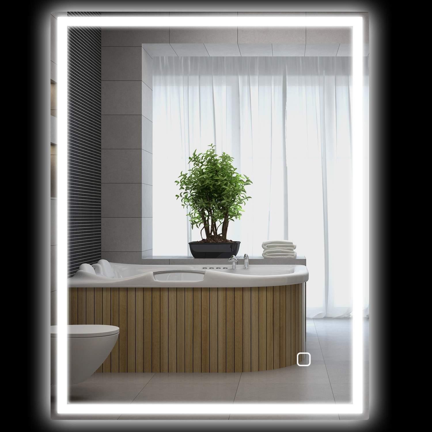 Badeværelsesspejl med belysning 90x70 cm LED-spejl vægspejl med memory-funktion 3 lysfarver Tågefrit lysspejl med touch-afbryder