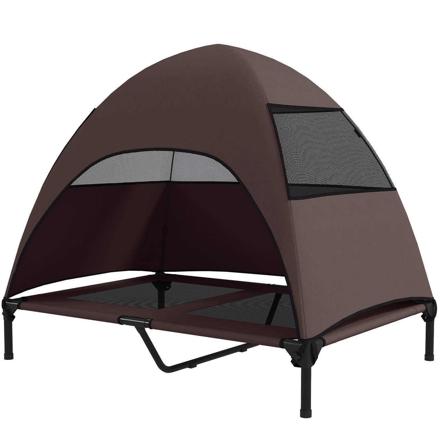 Udendørs hundeseng med tag, forhøjet hundeseng til store hunde, kølende kæledyrsseng med vaskbar mesh metalramme bæretaske, kæle