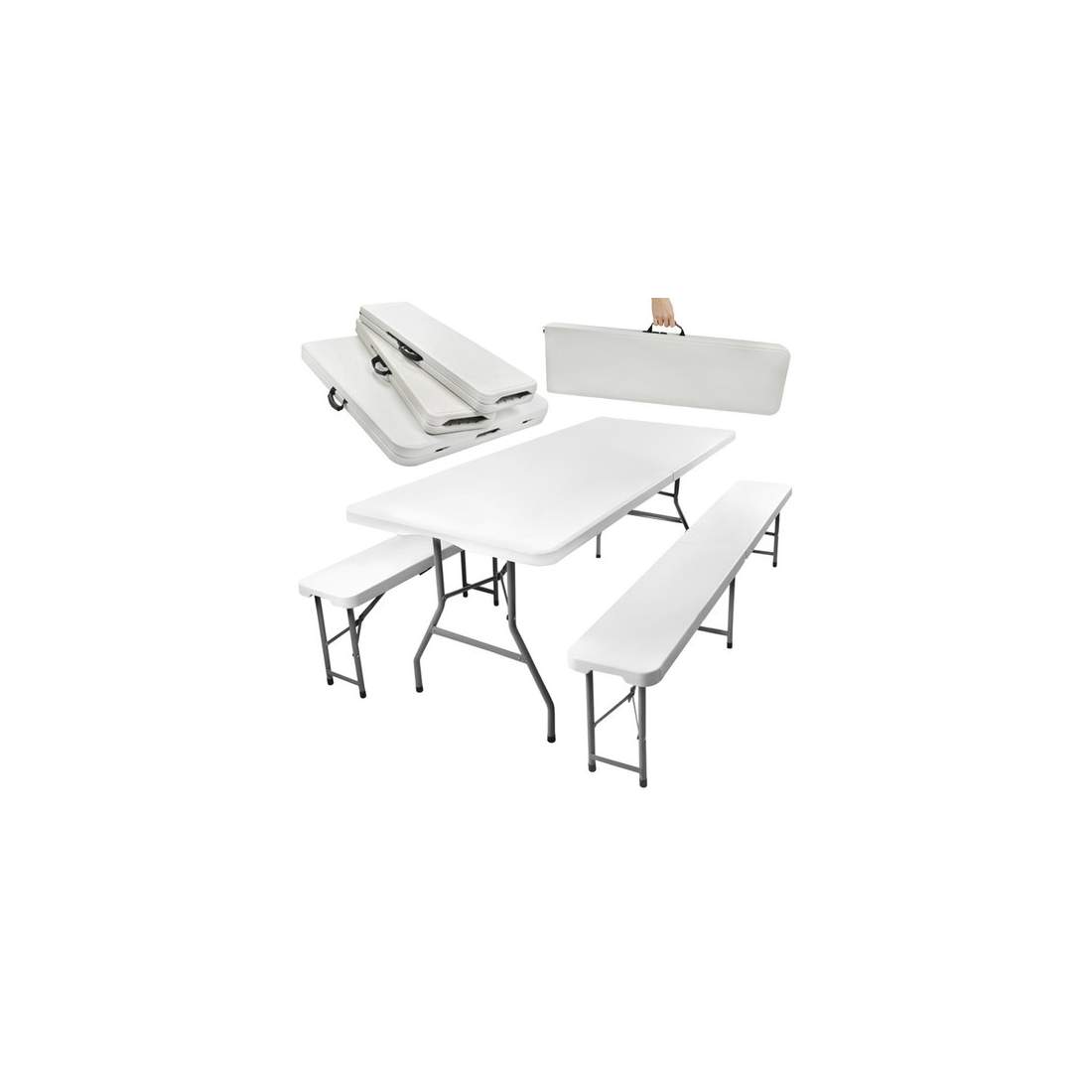 Fällbart trädgårdsbord 180cm + 2 bänkar | Hem & Hobby - Hem & Hushåll - Trädgårdsartiklar - Trädgårdsbord | Pryloteket