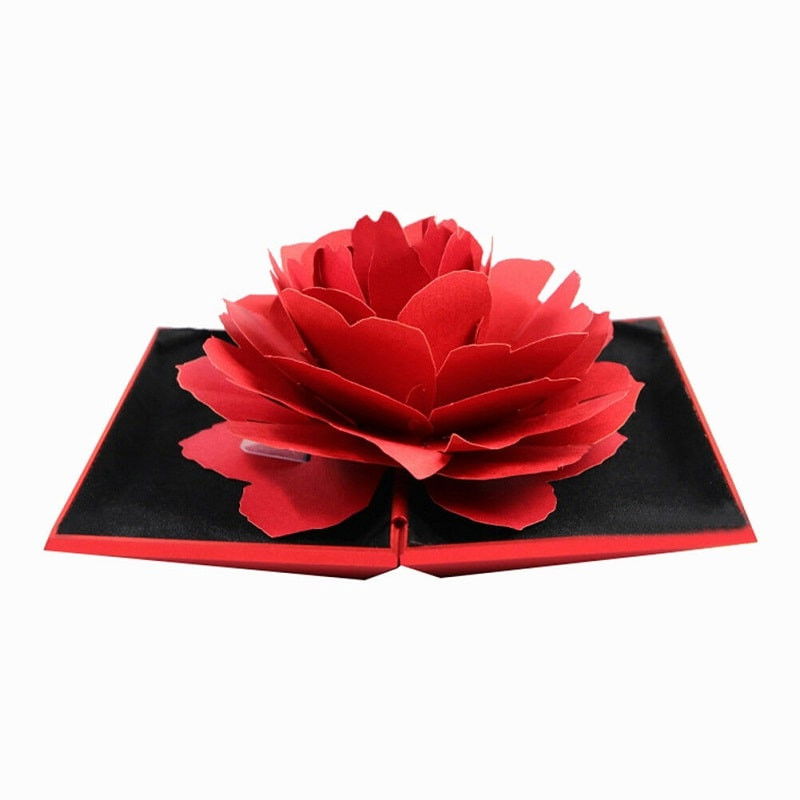 Ring box with 3D rose in paper Red