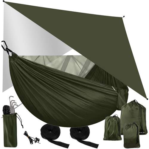 Turist hængekøje med presenning og myggenet 260x140 cm