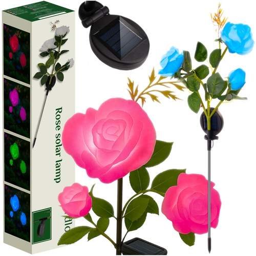 Solcelle Rose LED Havelampe 3 Kunstige Blomster med Farveskiftende Lys