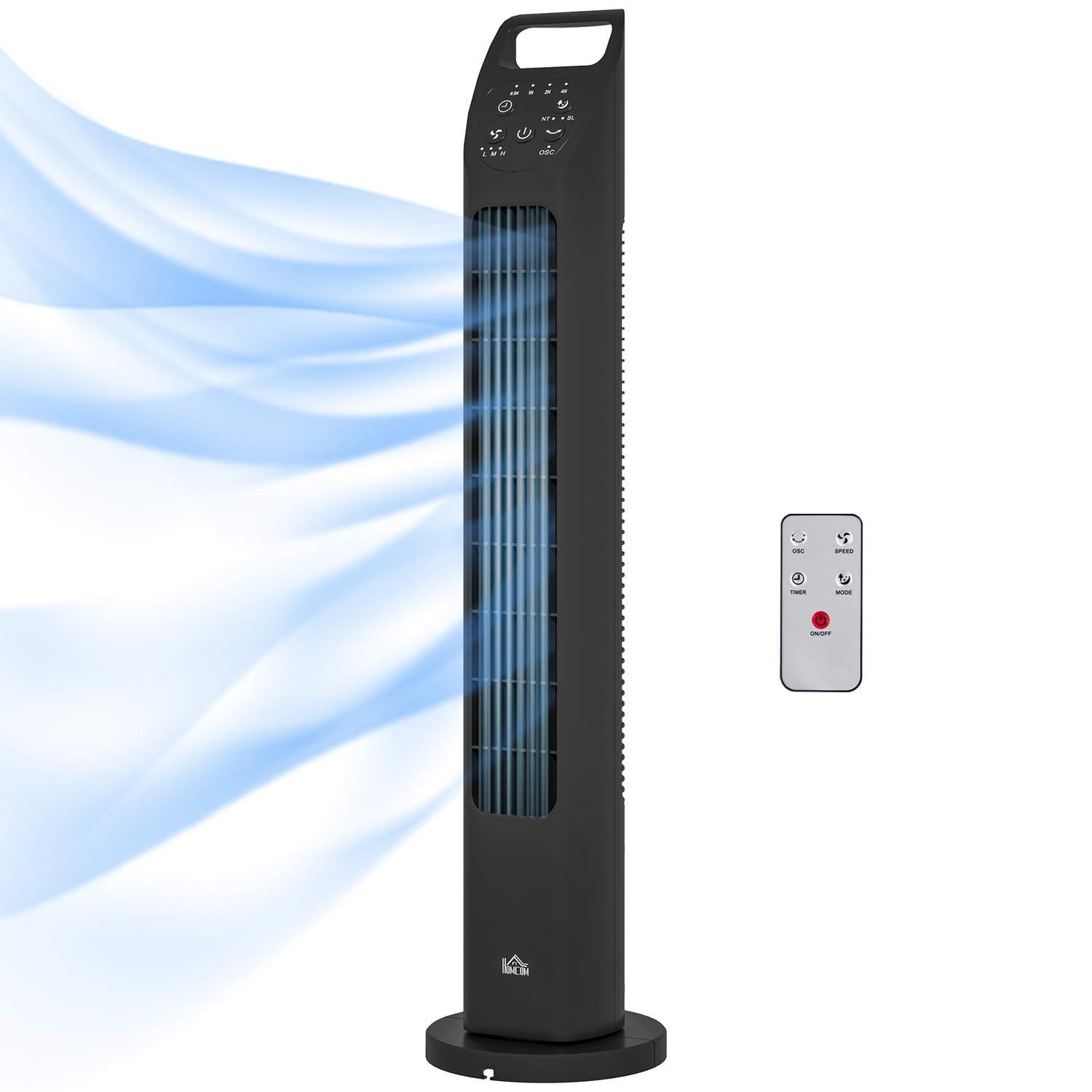 Tårnventilator, piedestalventilator med 3 tilstande, fjernbetjening, 50W ventilator med 4H timer, 75° oscillation, til soveværel
